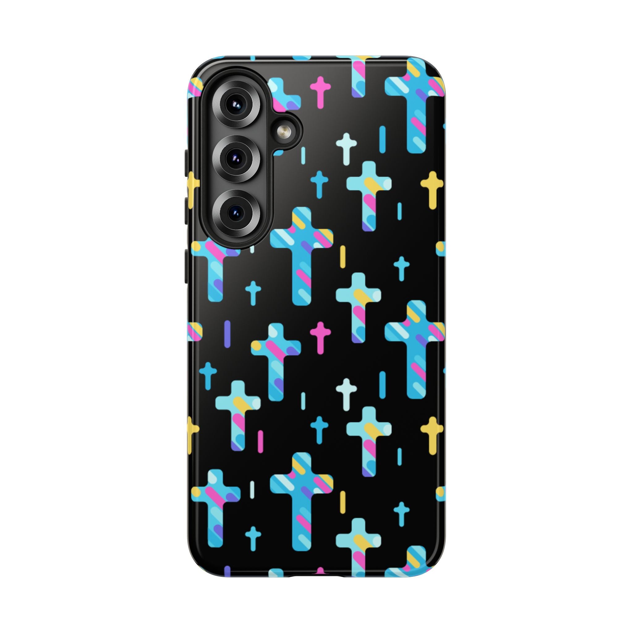 Funda para teléfono con cruz colorida, elegante y resistente, accesorio cristiano para teléfono, regalo único, funda moderna para móvil.