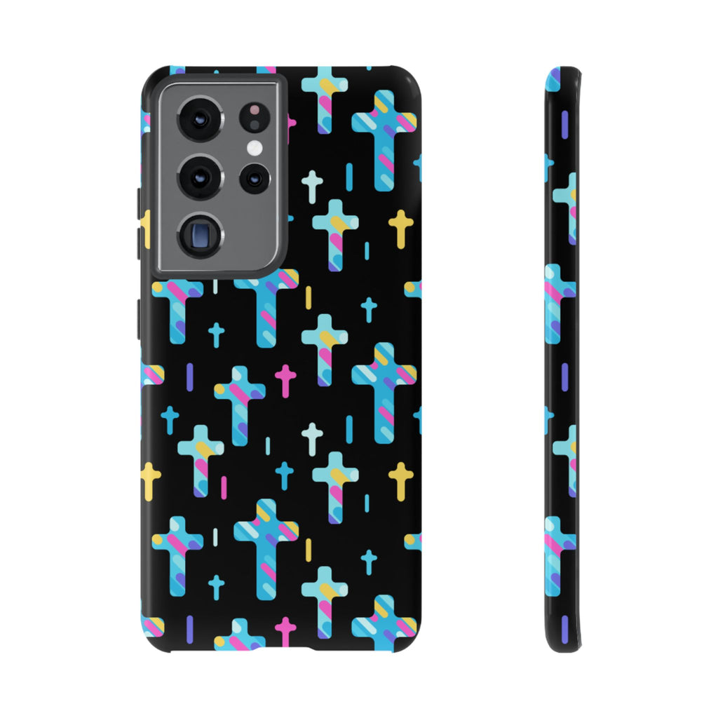 Colorful Cross Phone Case, Stylish Tough Case, Christian Phone Accessory, Unique Gift, Trendy Mobile Cover