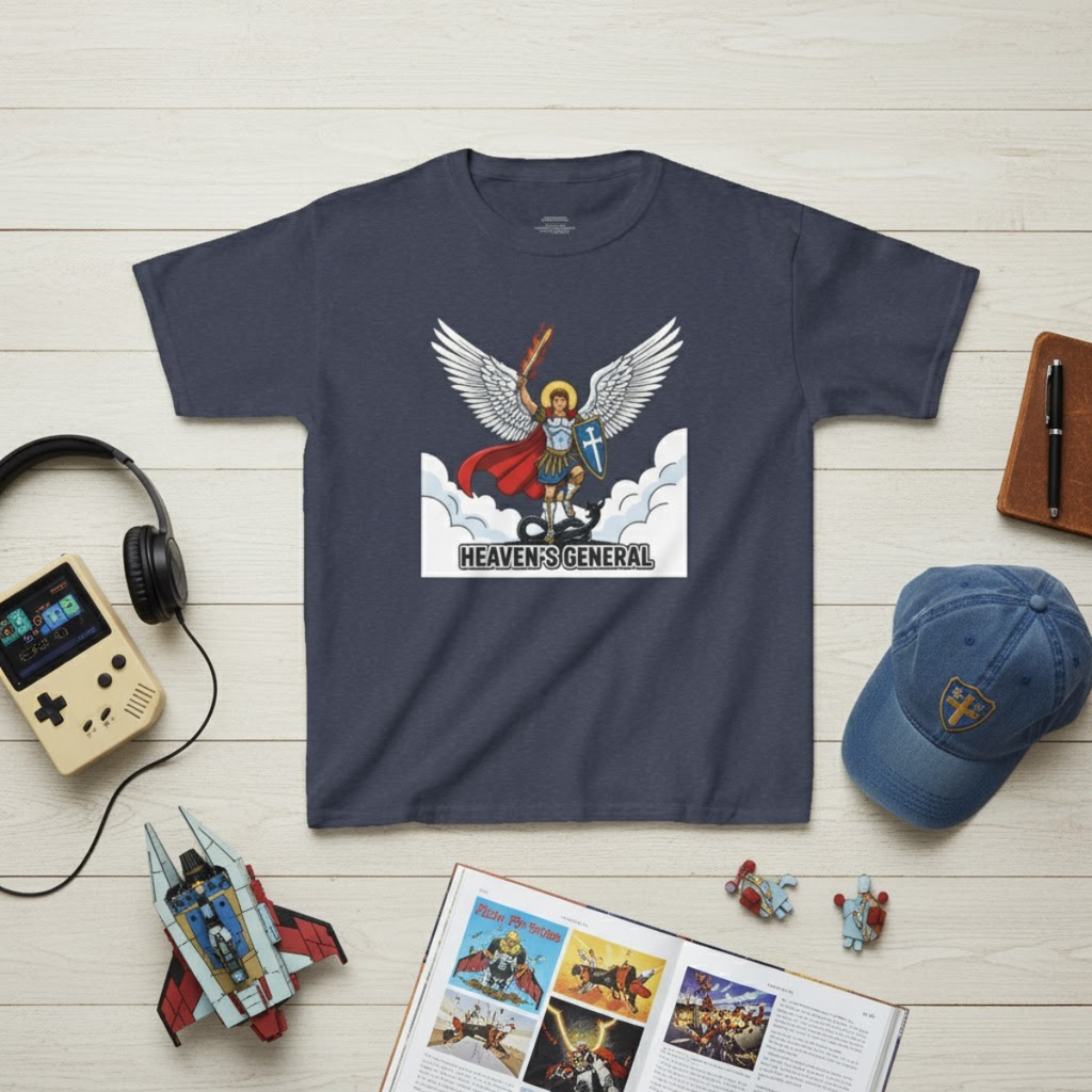 Camiseta infantil de San Miguel Arcángel | Camiseta cristiana Heaven's General para niño