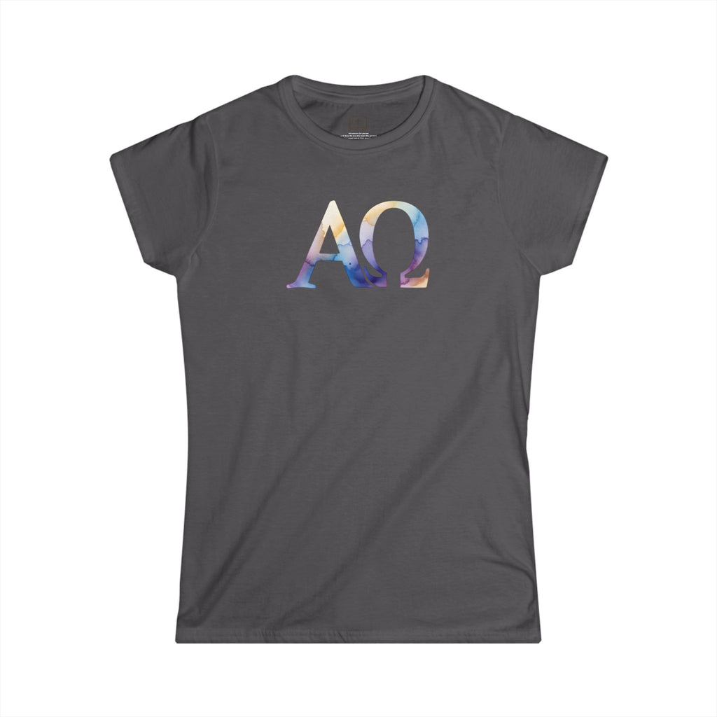 Camiseta católica de acuarela Alfa Omega para mujer