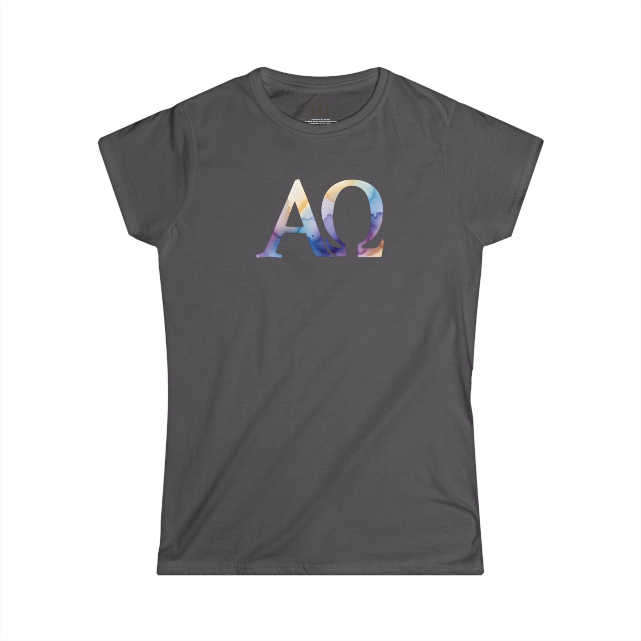 Camiseta católica de acuarela Alfa Omega para mujer