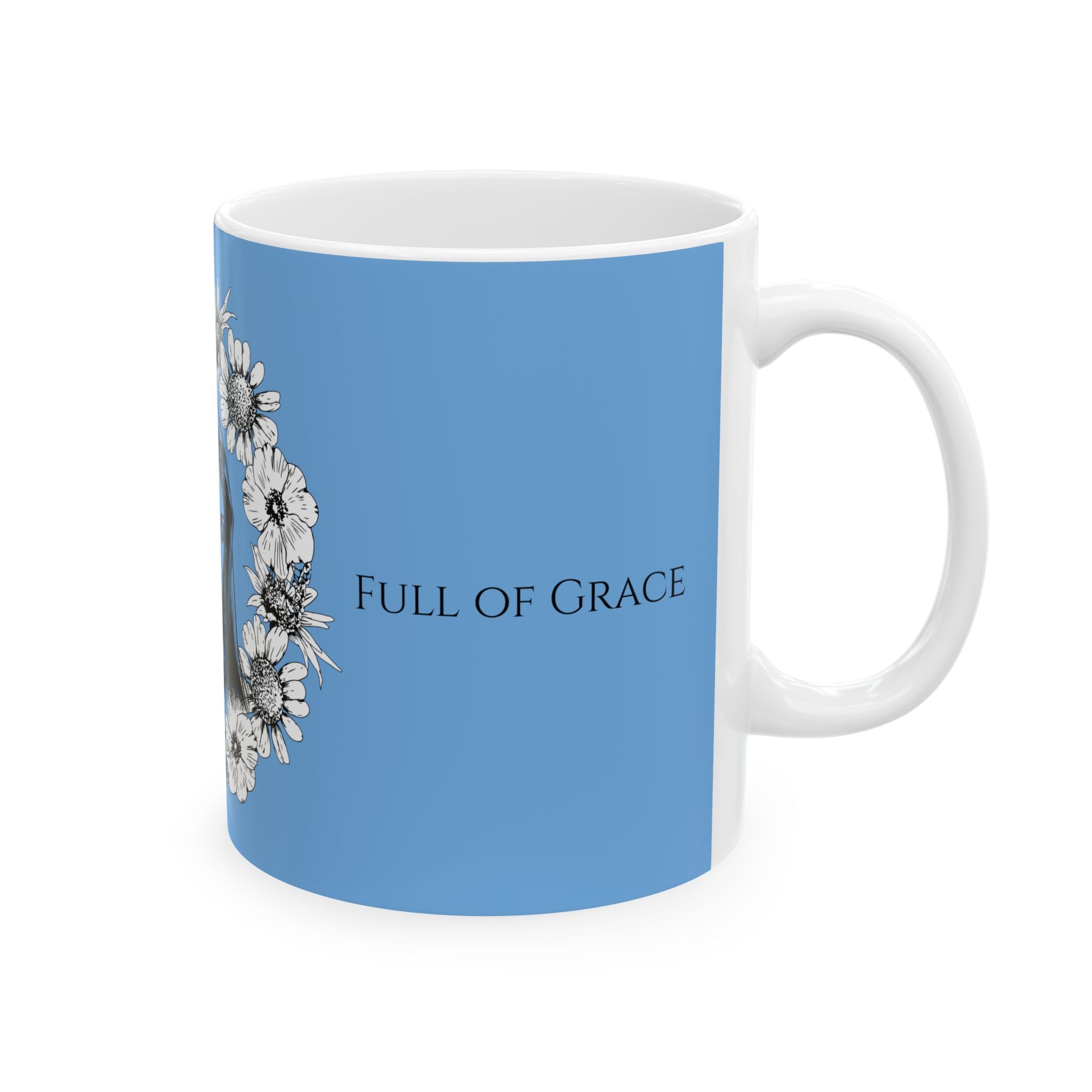 Taza Ave María – Diseño floral de la Virgen María | Taza católica de cerámica de 325 y 430 ml
