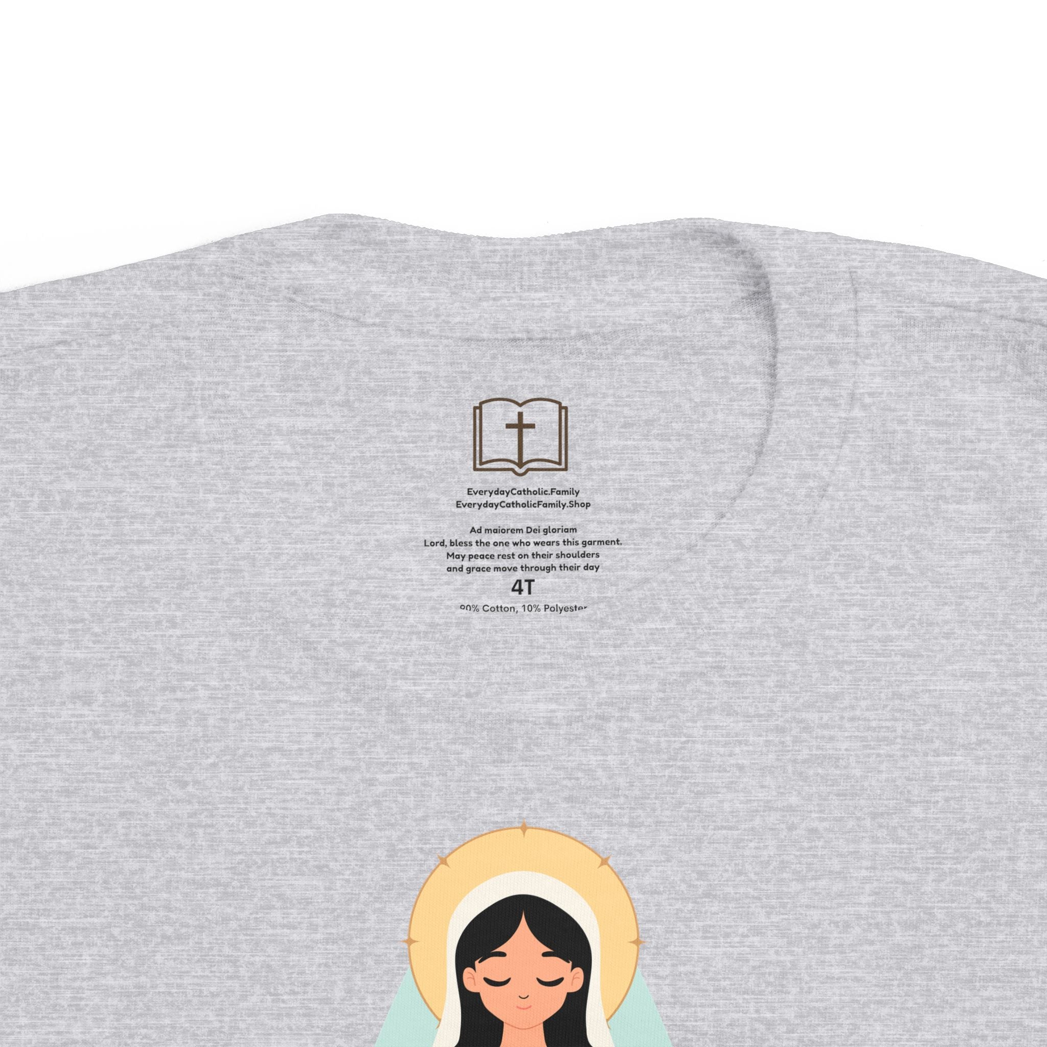 Camiseta de la Virgen María para niña | Camiseta católica suave para niña | Ropa infantil con inspiración religiosa