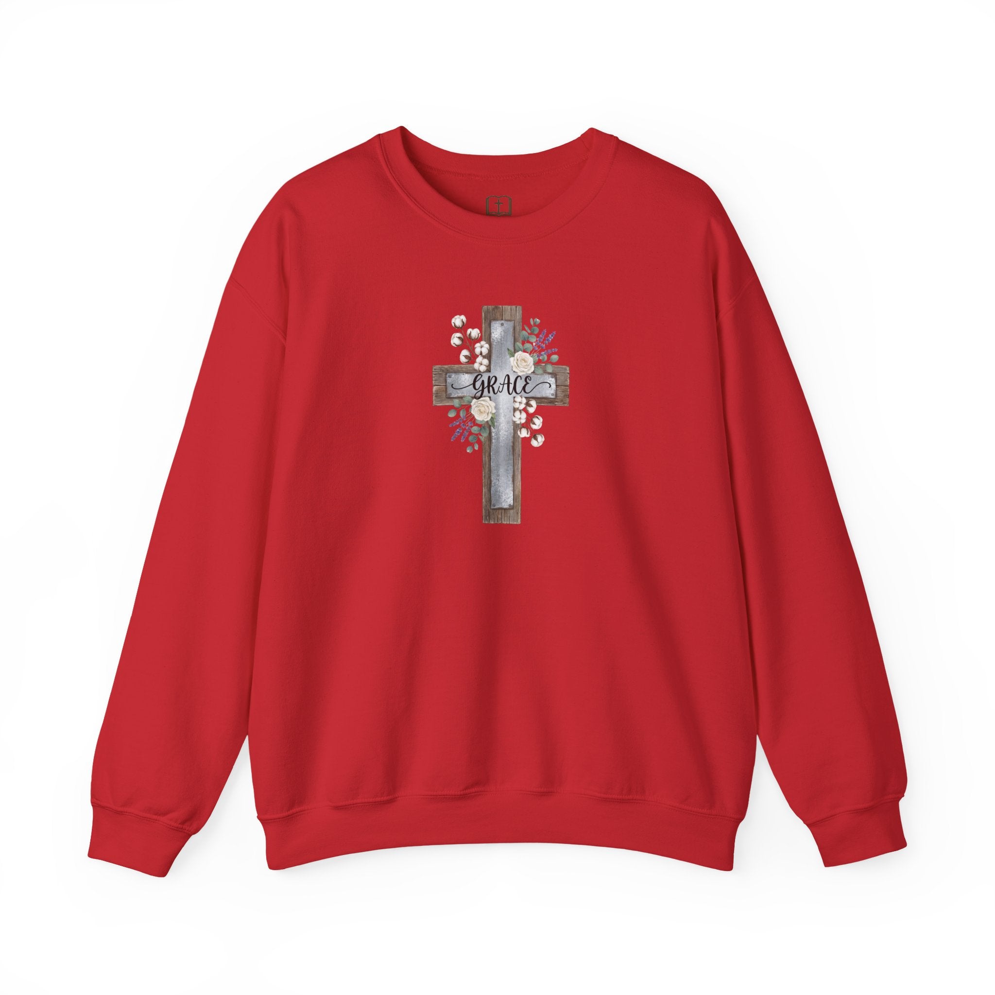 Sudadera católica con estampado floral Grace Cross - Cuello redondo de algodón y lavanda
