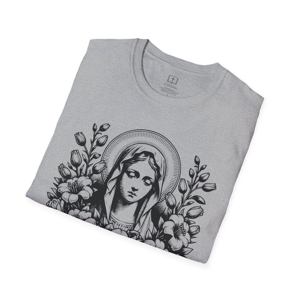 Virgen María Floral | Camiseta Femenina | Diseño Artístico Mariano