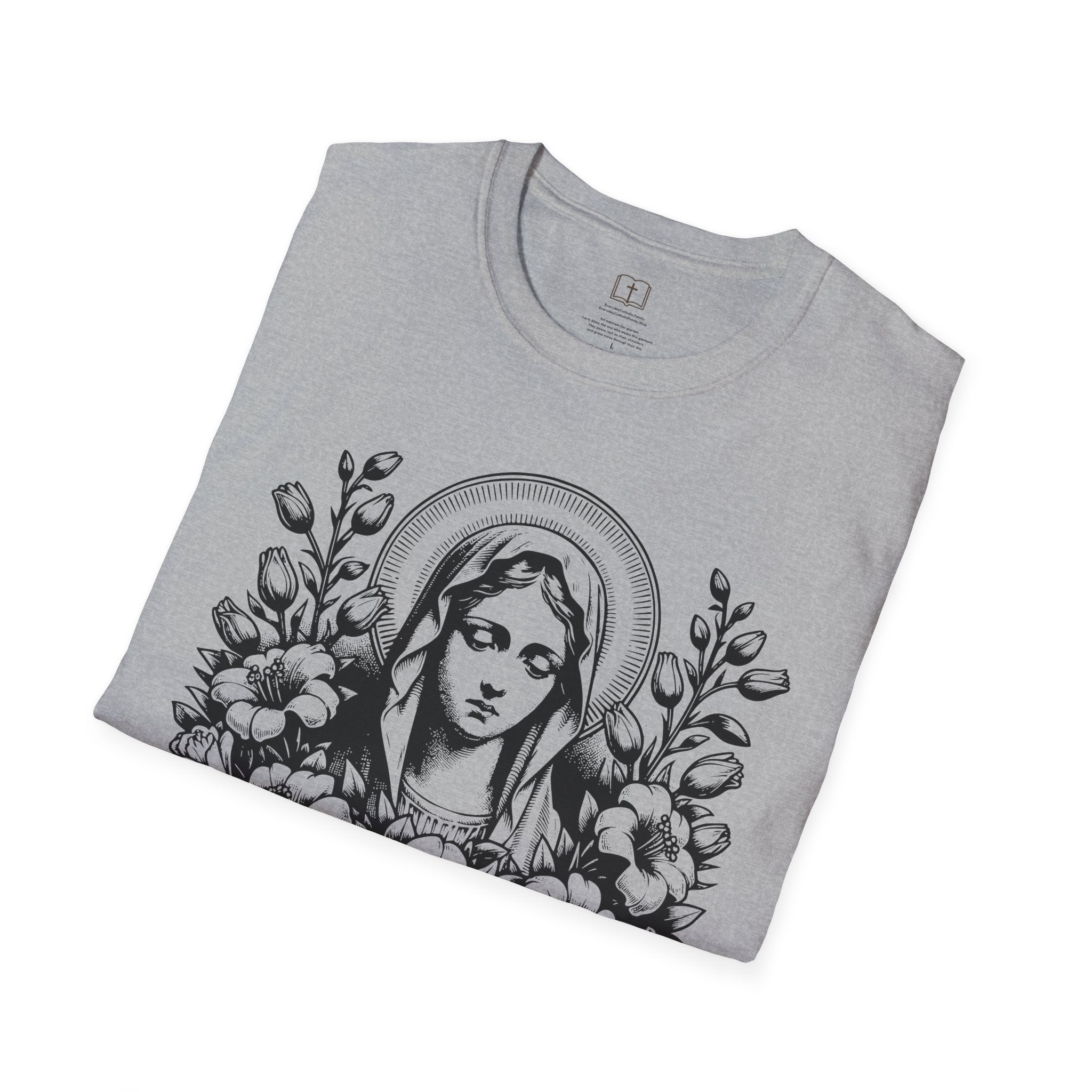 Virgen María Floral | Camiseta Femenina | Diseño Artístico Mariano