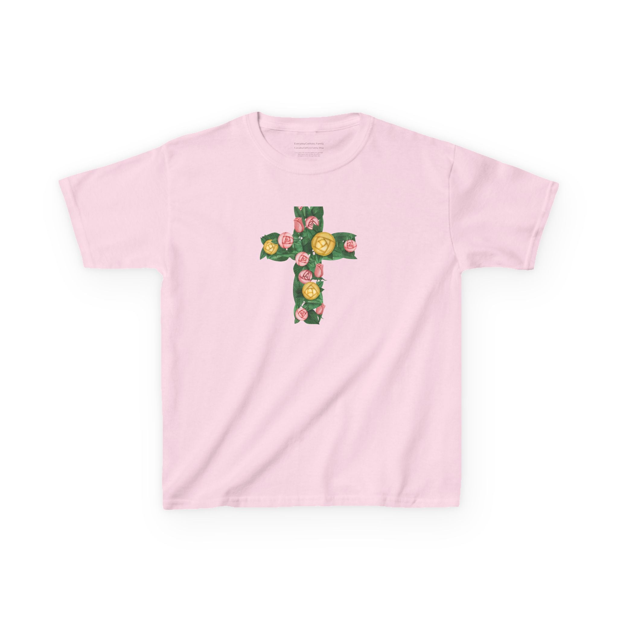 Camiseta infantil con cruz floral | Camiseta cristiana inspirada en la fe para niñas