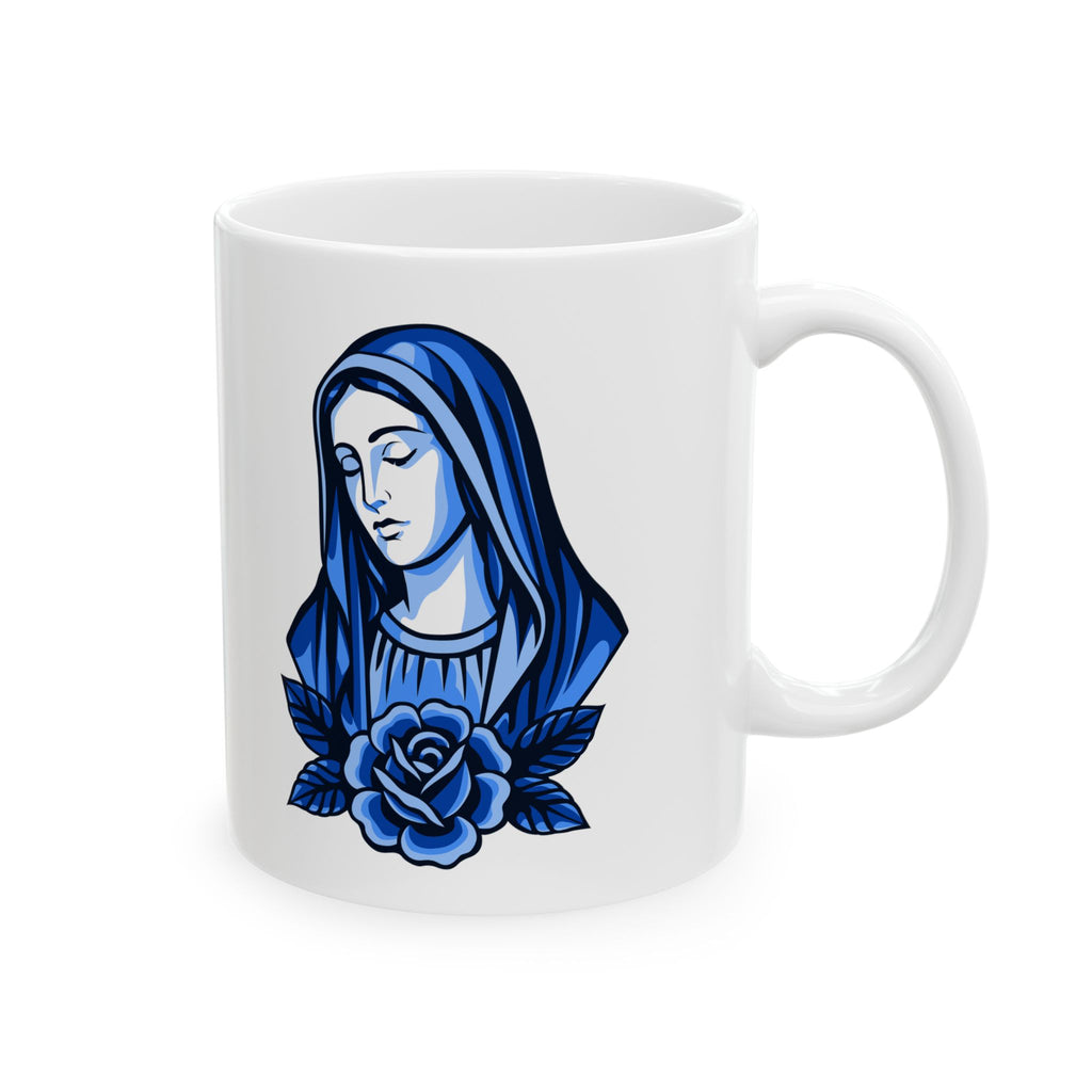 Taza de cerámica mariana azul | Taza con oración "Ad Majorem Dei Gloriam" | Taza de café católica para uso diario