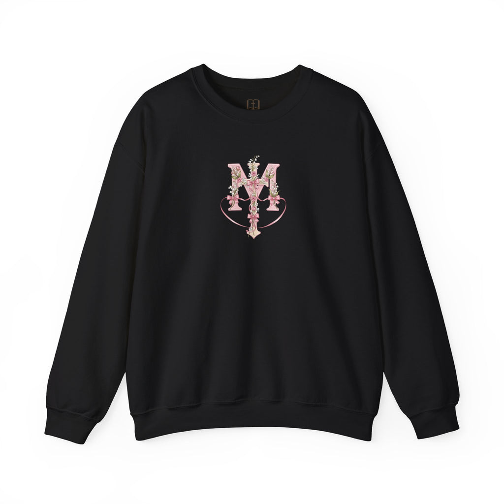 Marian Floral Cross Catholic Crewneck Sweatshirt