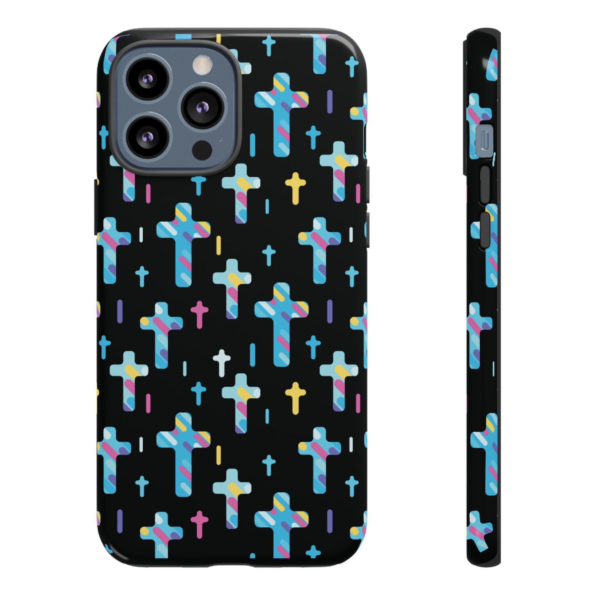 Funda para teléfono con cruz colorida | Protección inspirada en la fe para iPhone | Regalo católico y accesorio para el día a día