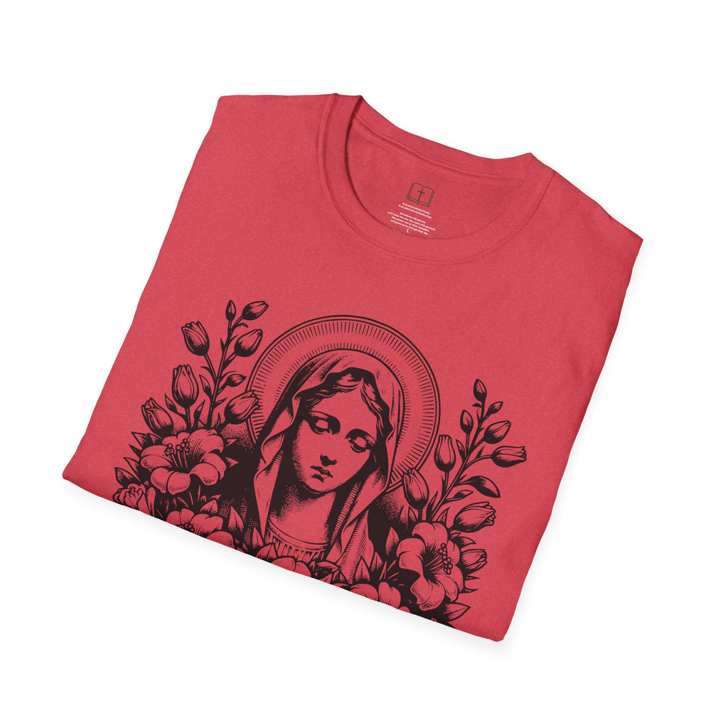 Virgen María Floral | Camiseta Femenina | Diseño Artístico Mariano