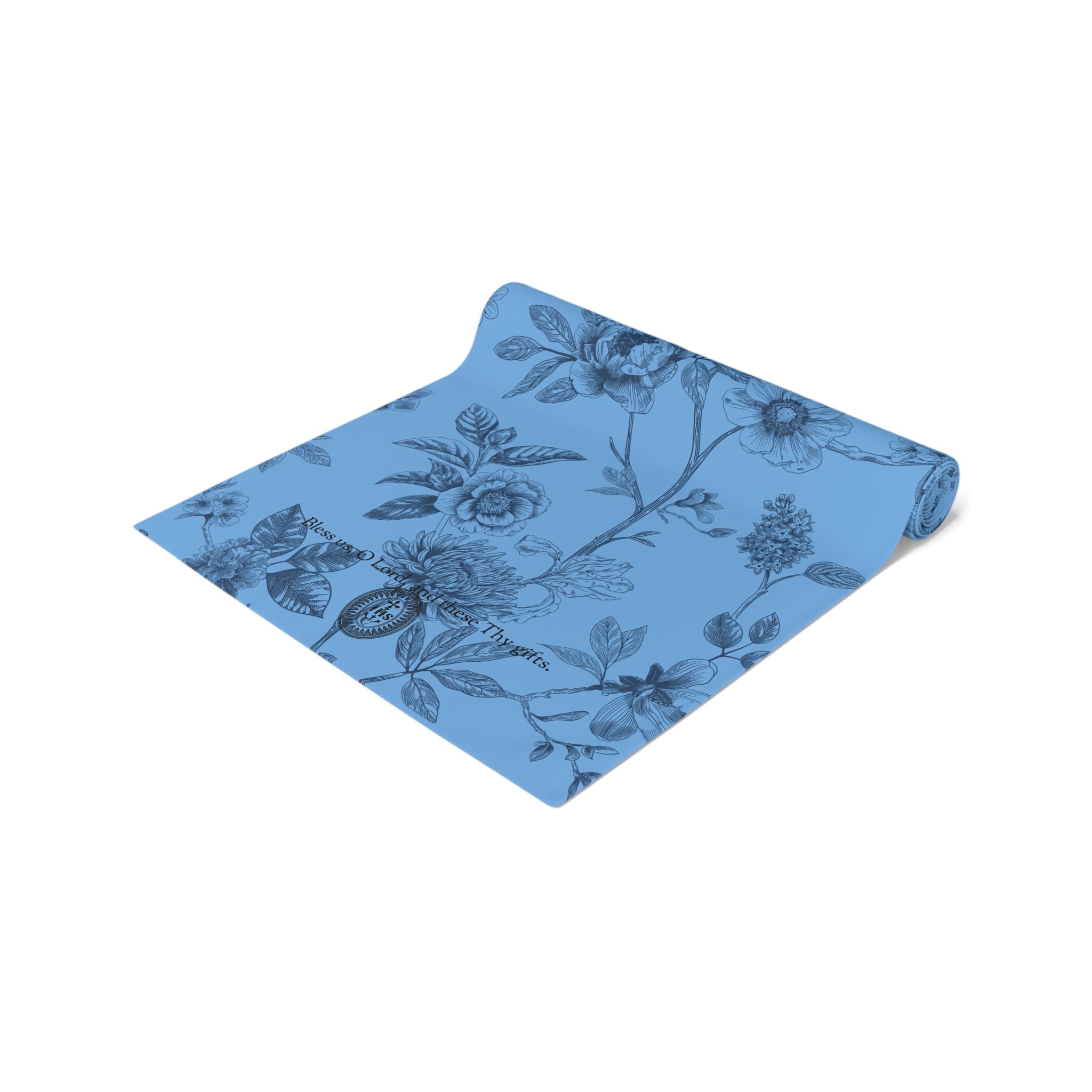 Camino de mesa de algodón floral: elegante diseño botánico azul