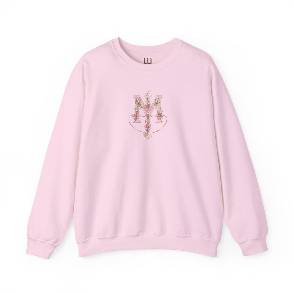 Marian Floral Cross Catholic Crewneck Sweatshirt