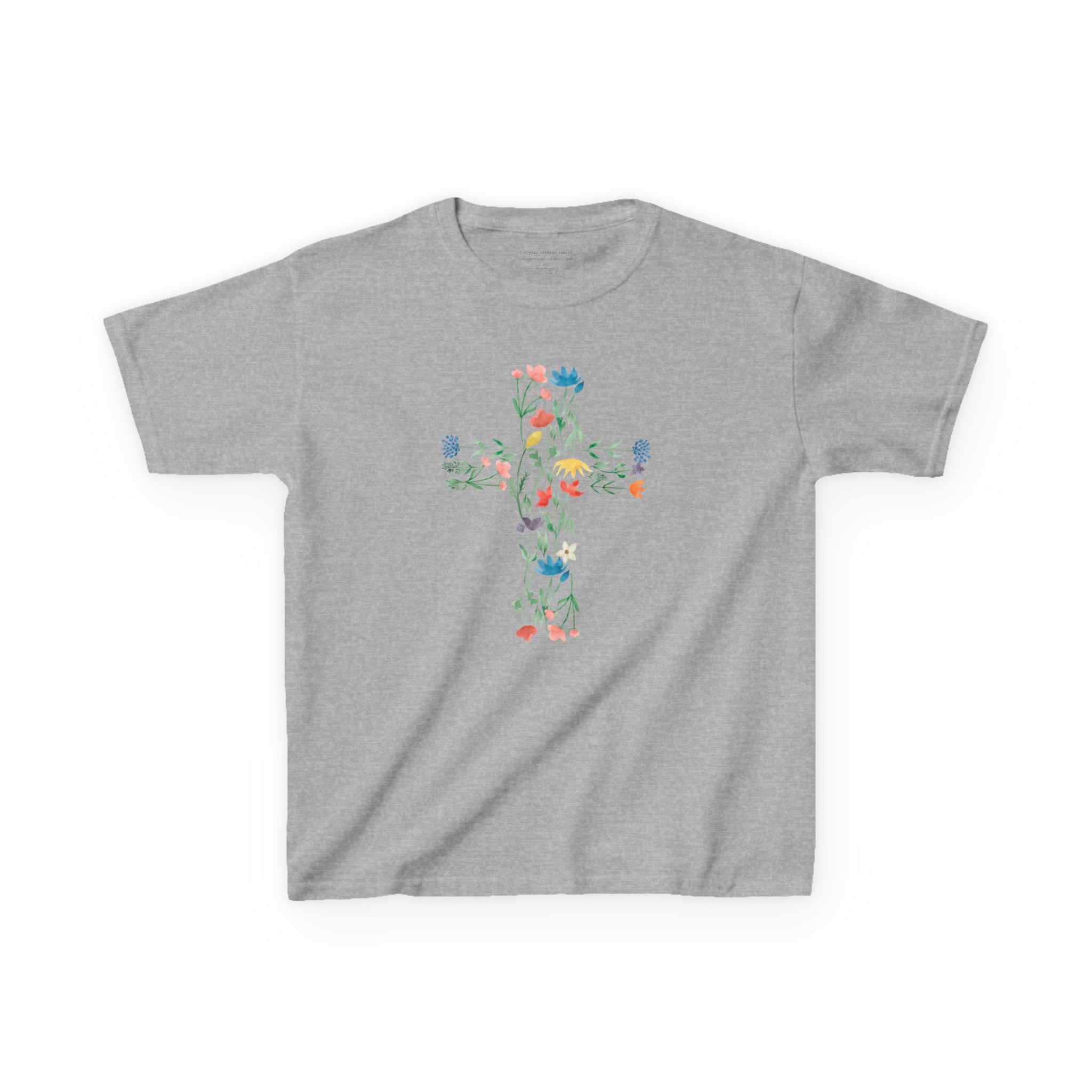 Camiseta infantil con cruz floral | Camiseta cristiana inspirada en la fe para niñas