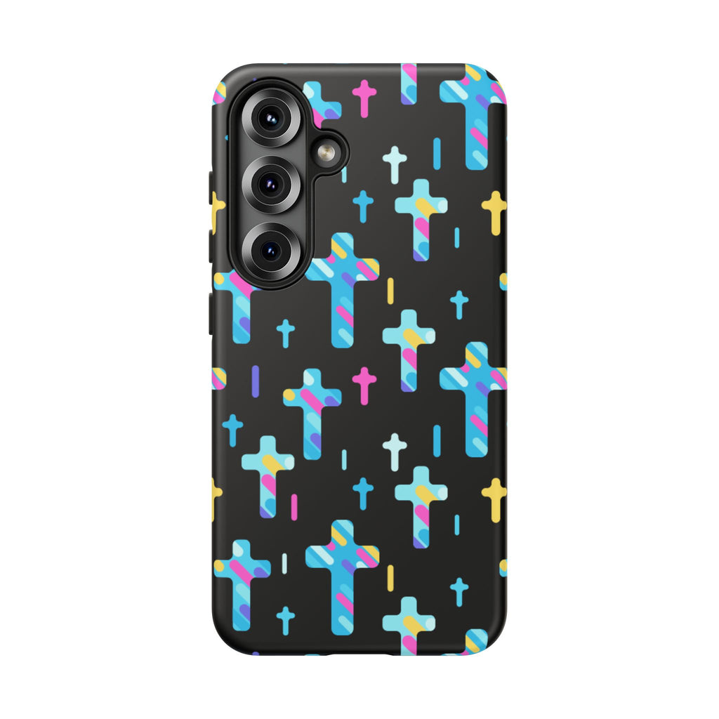 Colorful Cross Phone Case, Stylish Tough Case, Christian Phone Accessory, Unique Gift, Trendy Mobile Cover