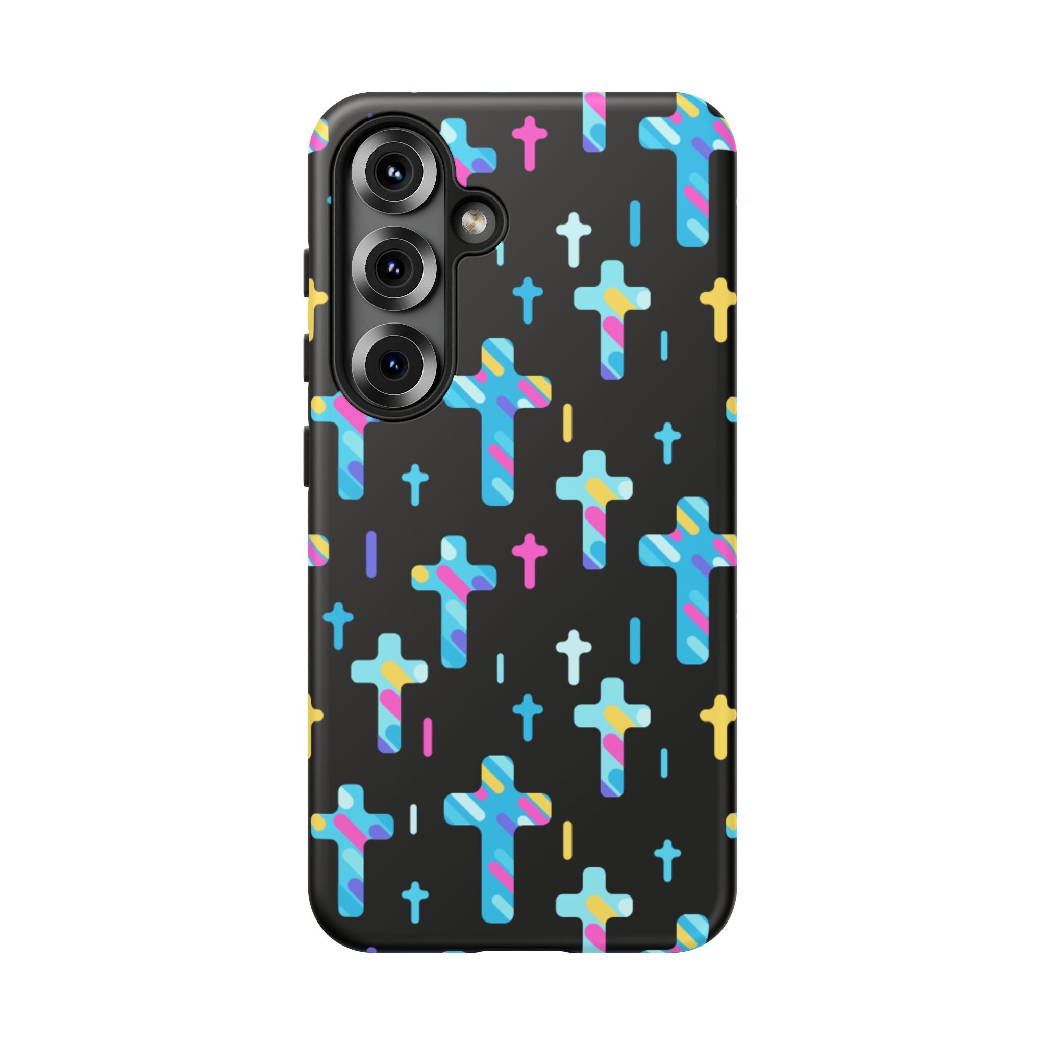 Funda para teléfono con cruz colorida, elegante y resistente, accesorio cristiano para teléfono, regalo único, funda moderna para móvil.
