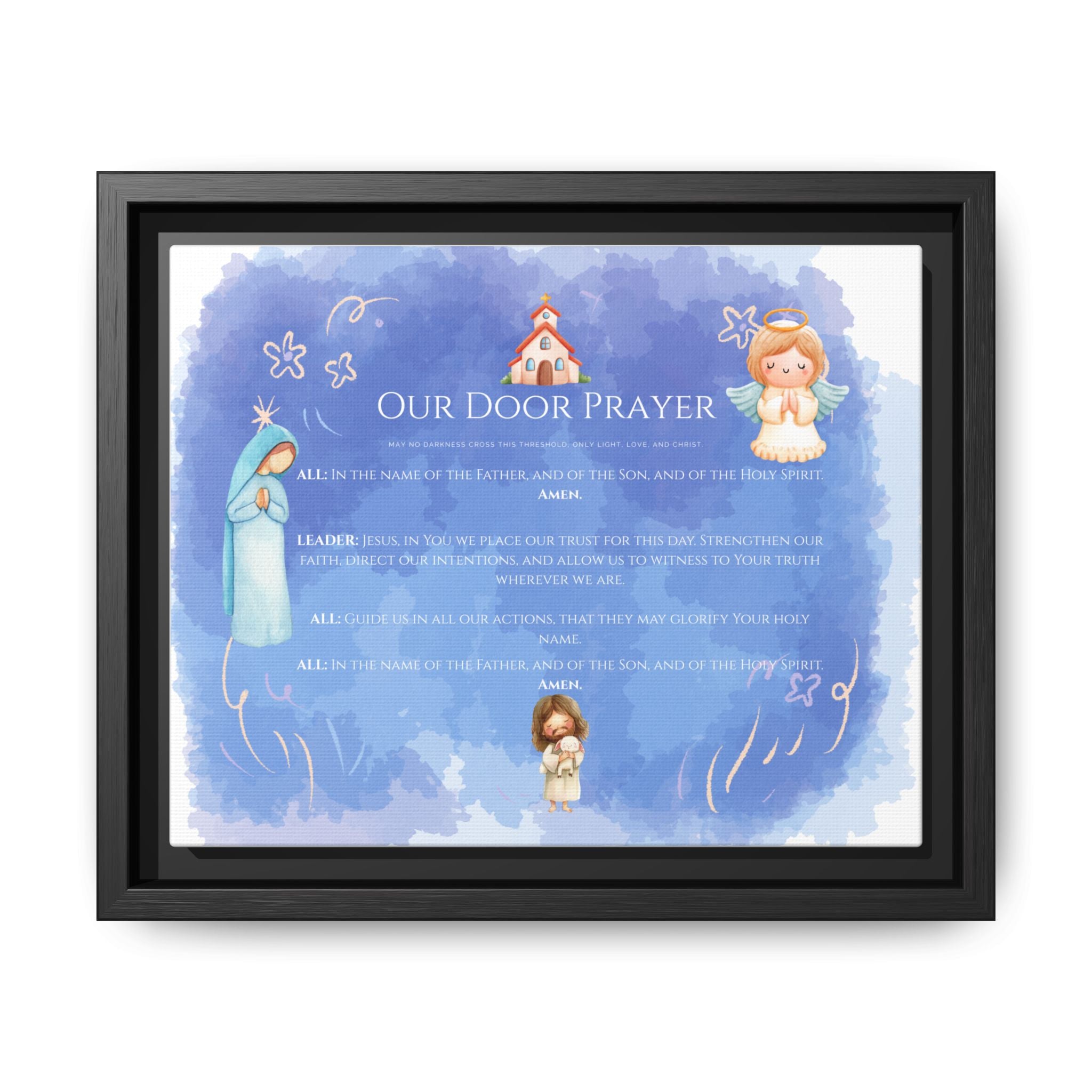 Arte de pared "Nuestra Oración en la Puerta" con Fe Azul