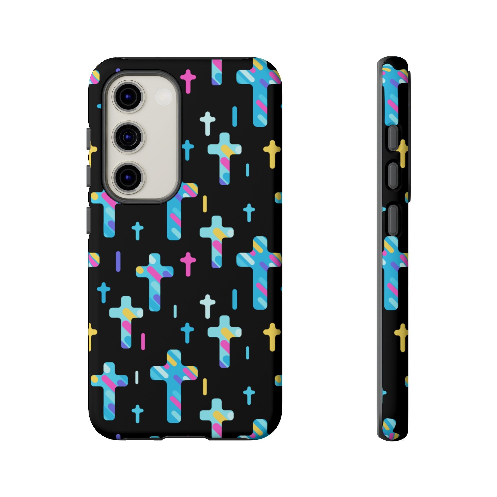 Funda para teléfono con cruz colorida, elegante y resistente, accesorio cristiano para teléfono, regalo único, funda moderna para móvil.
