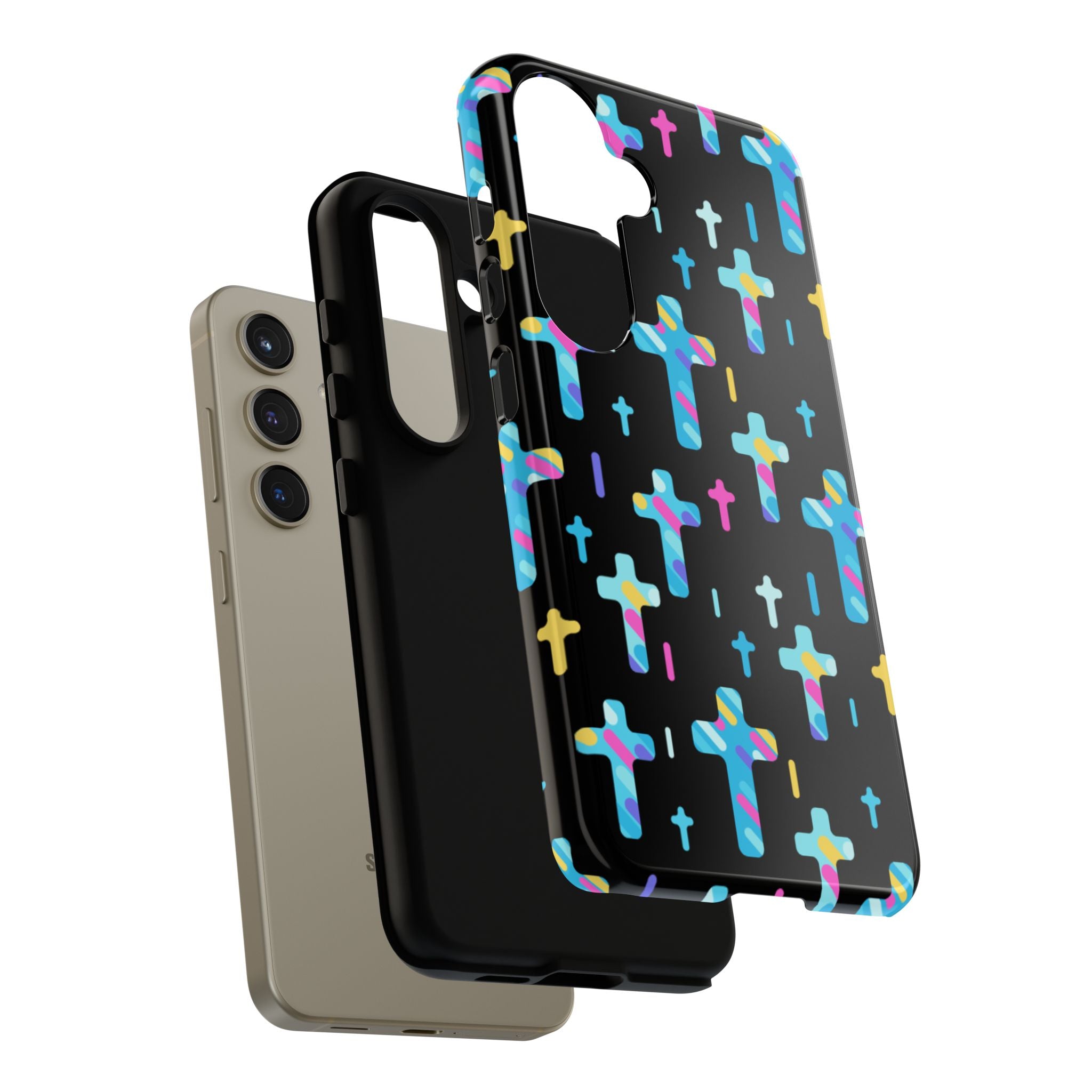 Colorful Cross Phone Case, Stylish Tough Case, Christian Phone Accessory, Unique Gift, Trendy Mobile Cover