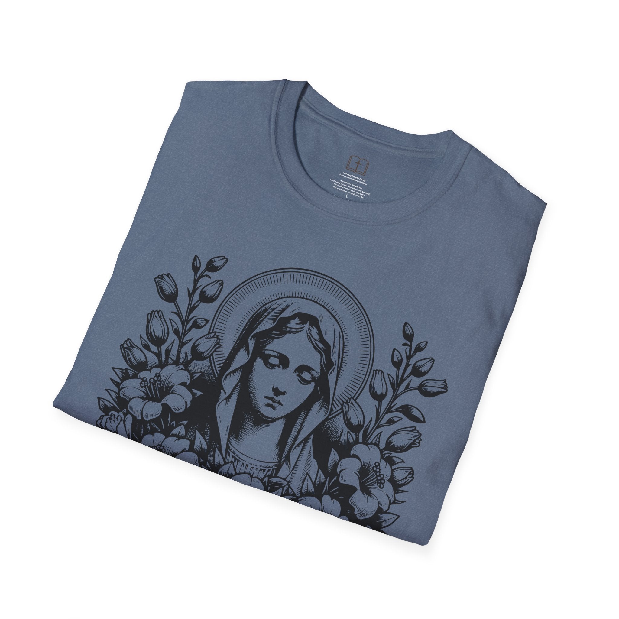 Virgen María Floral | Camiseta Femenina | Diseño Artístico Mariano