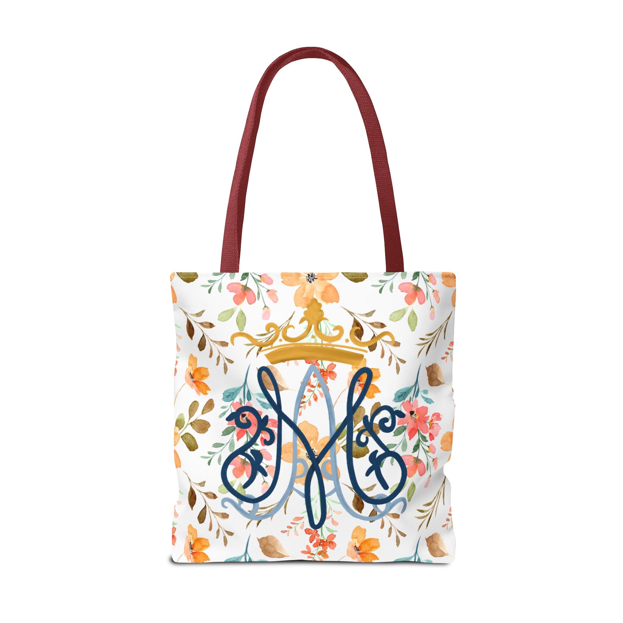 Bolso tote con monograma floral mariano – Colección Reina del Cielo