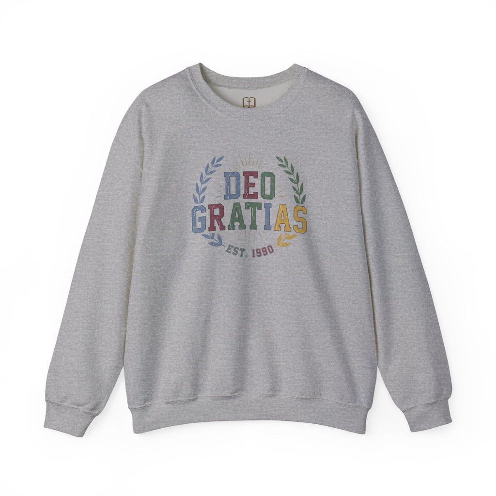 Deo Gratias Est. 1990 Vintage Laurel Catholic Crewneck Sweatshirt