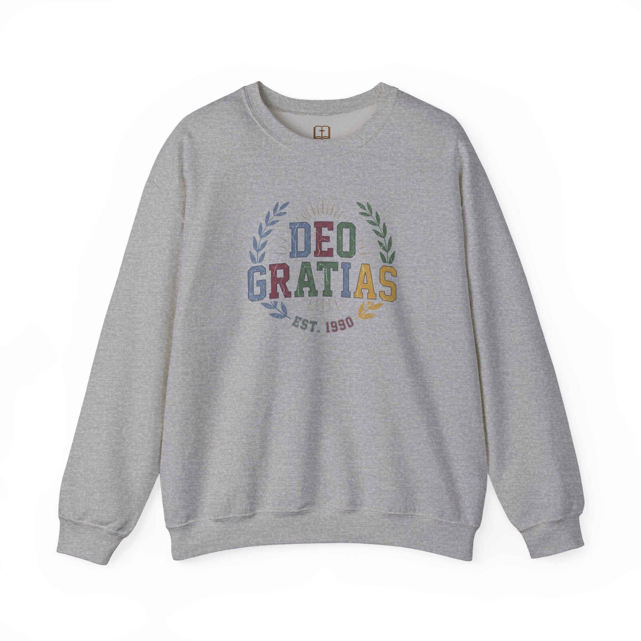 Deo Gratias Est. 1990 Vintage Laurel Catholic Crewneck Sweatshirt