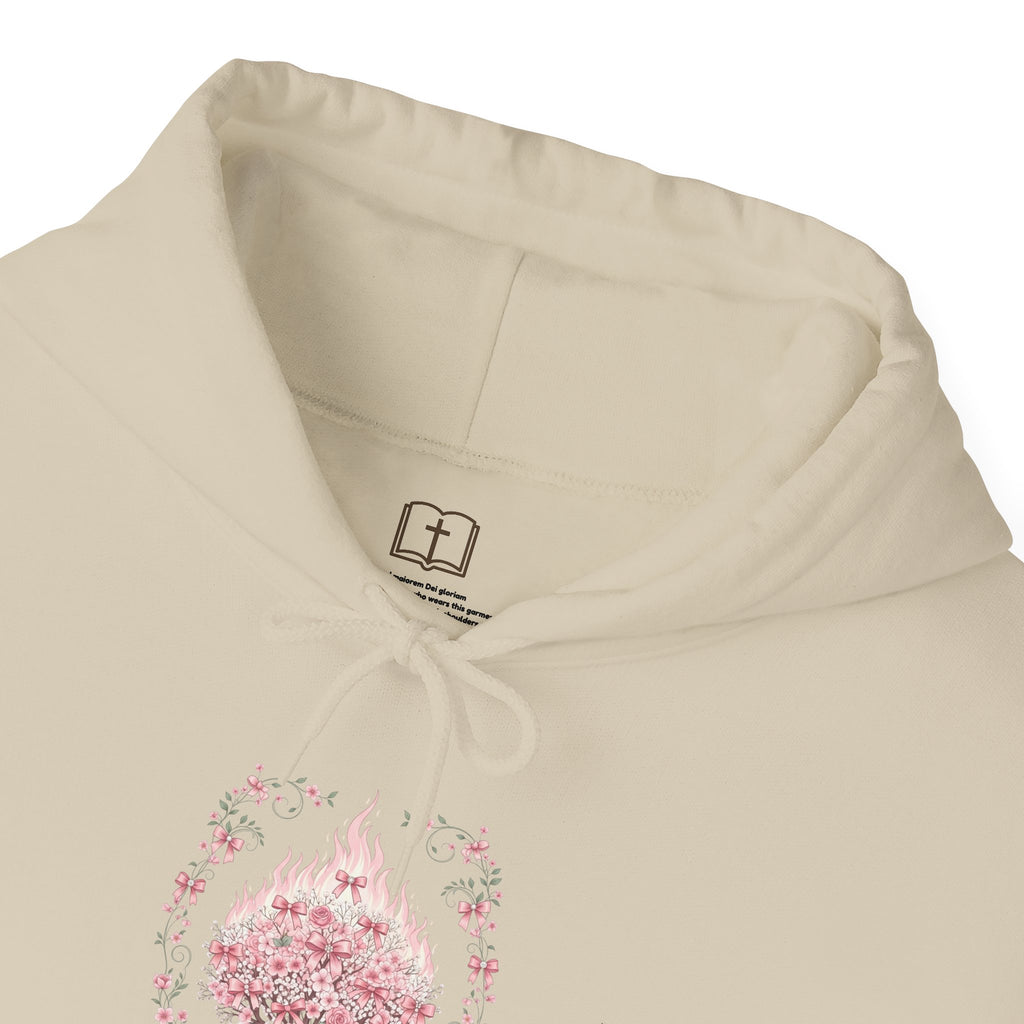 Sudadera católica con estampado floral rosa de la Zarza Ardiente | Sudadera inspirada en la fe