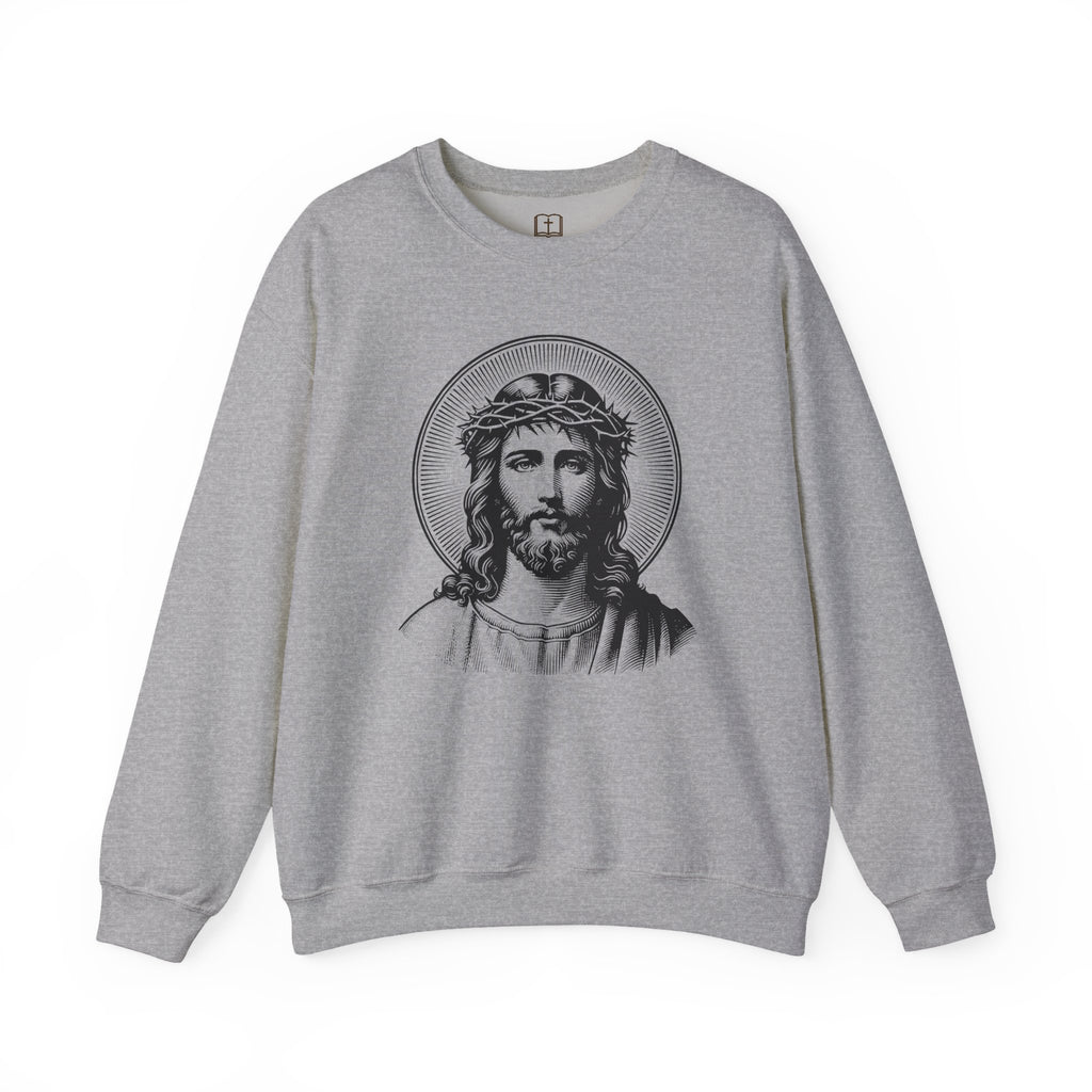 Sudadera con la Corona de Espinas de Jesús para hombre | Cuello redondo inspirado en la fe | Ropa cristiana clásica