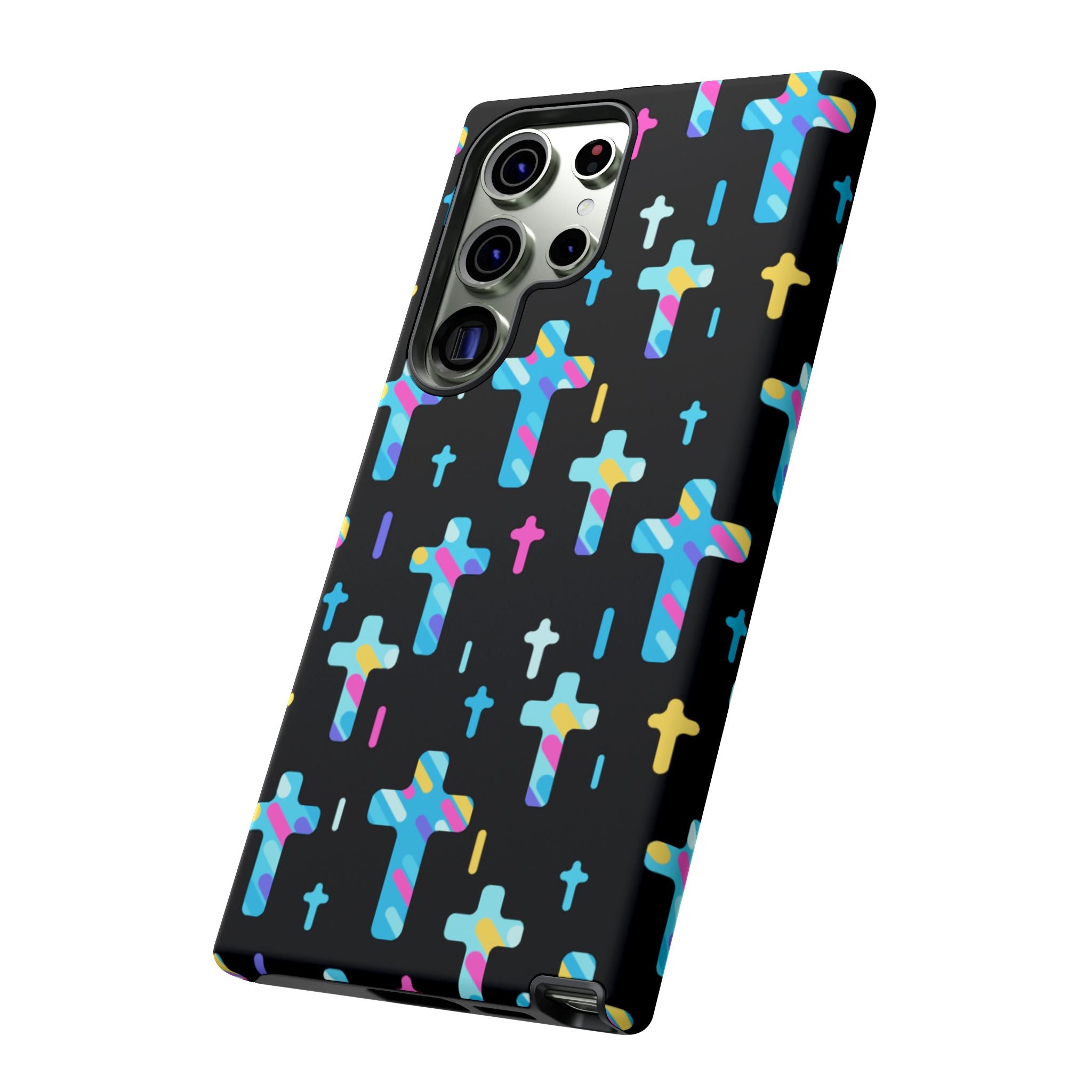 Colorful Cross Phone Case, Stylish Tough Case, Christian Phone Accessory, Unique Gift, Trendy Mobile Cover
