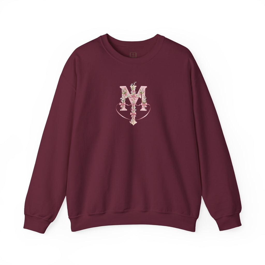 Marian Floral Cross Catholic Crewneck Sweatshirt