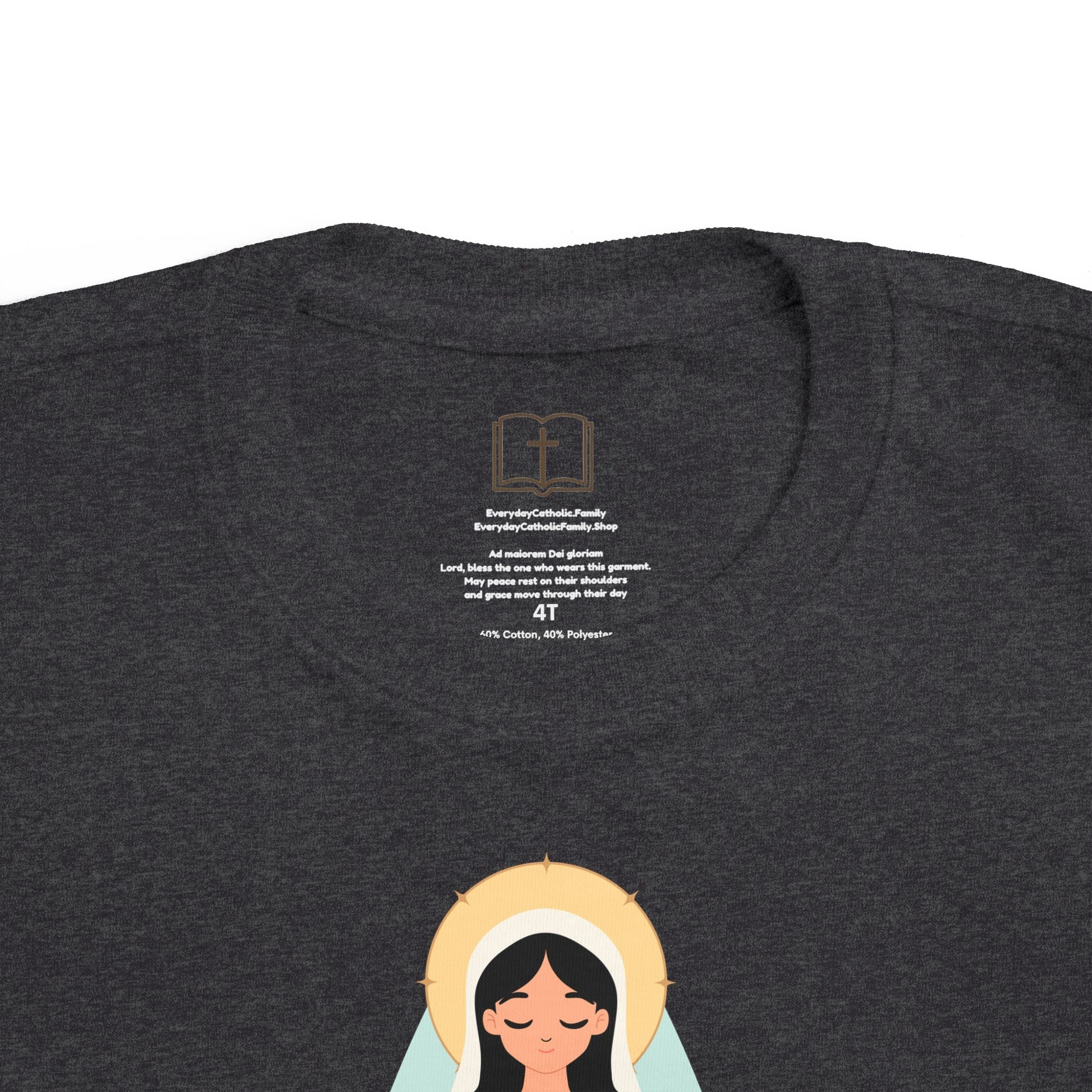 Camiseta de la Virgen María para niña | Camiseta católica suave para niña | Ropa infantil con inspiración religiosa