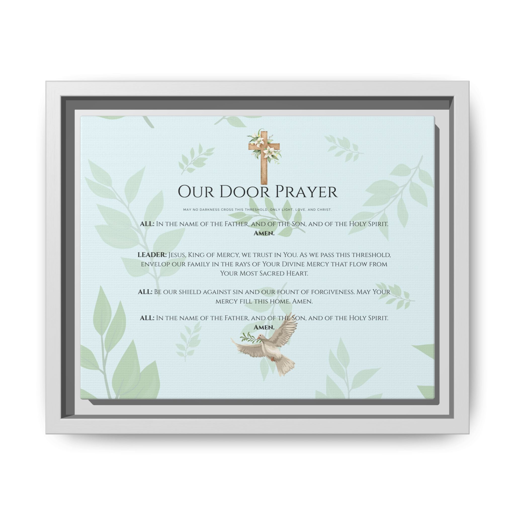 Lienzo mate enmarcado — Arte mural del Sagrado Corazón “Oración de Nuestra Puerta”