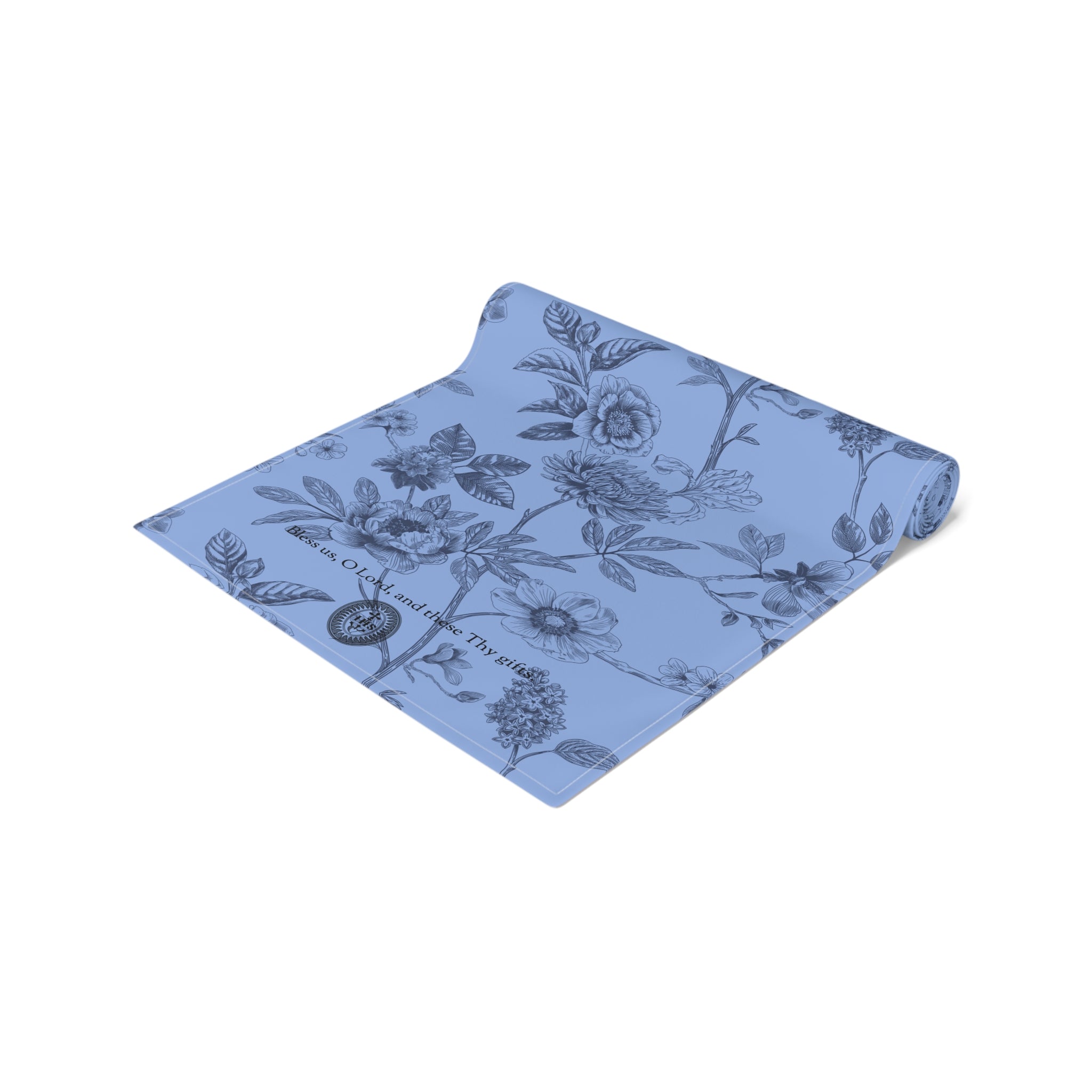 Camino de mesa de algodón floral: elegante diseño botánico azul