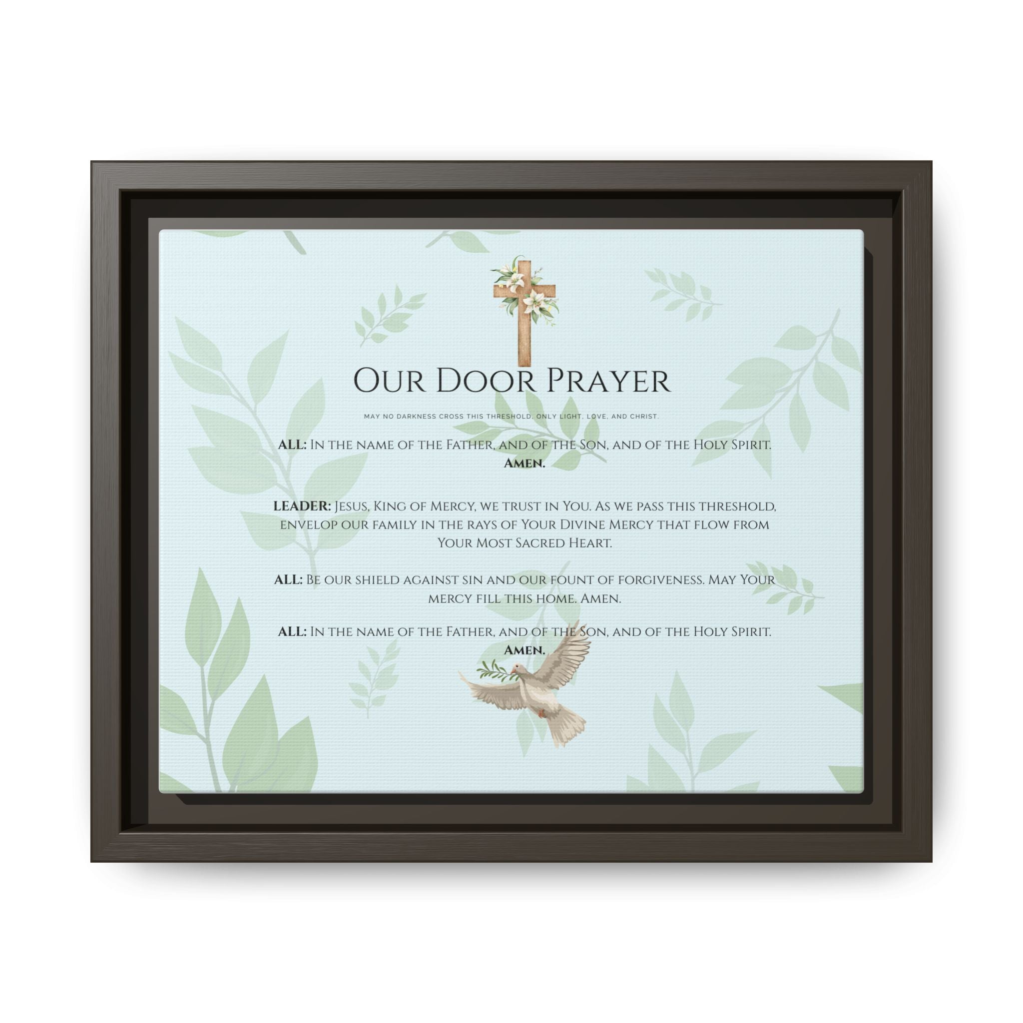 Lienzo mate enmarcado — Arte mural del Sagrado Corazón “Oración de Nuestra Puerta”