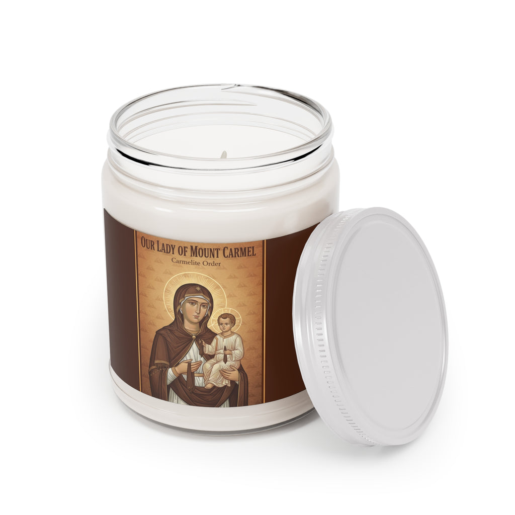 Vela de soja perfumada de Nuestra Señora del Carmen | Decoración relajante para el hogar, dones espirituales, atención plena, aromaterapia, velas de regalo