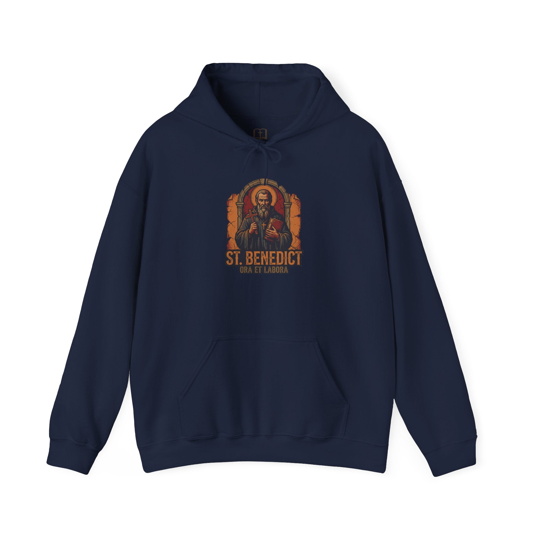 Sudadera con capucha católica "San Benito Ora et Labora" - Sudadera vintage con fe