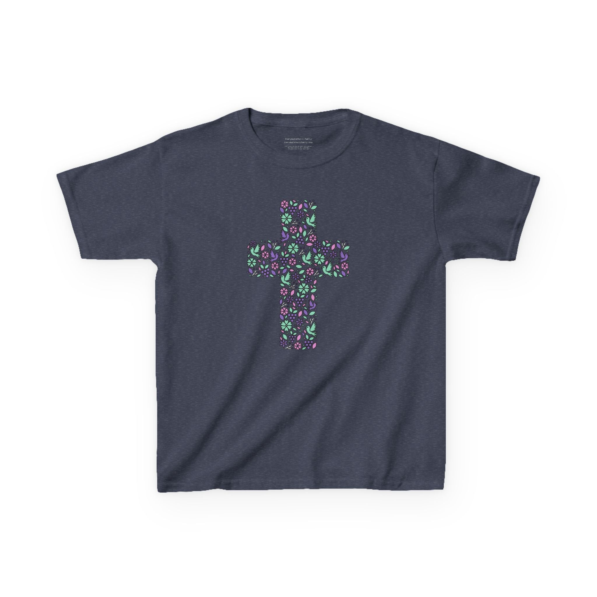 Camiseta cristiana infantil con cruz floral | Camiseta de primavera inspirada en la fe para niñas