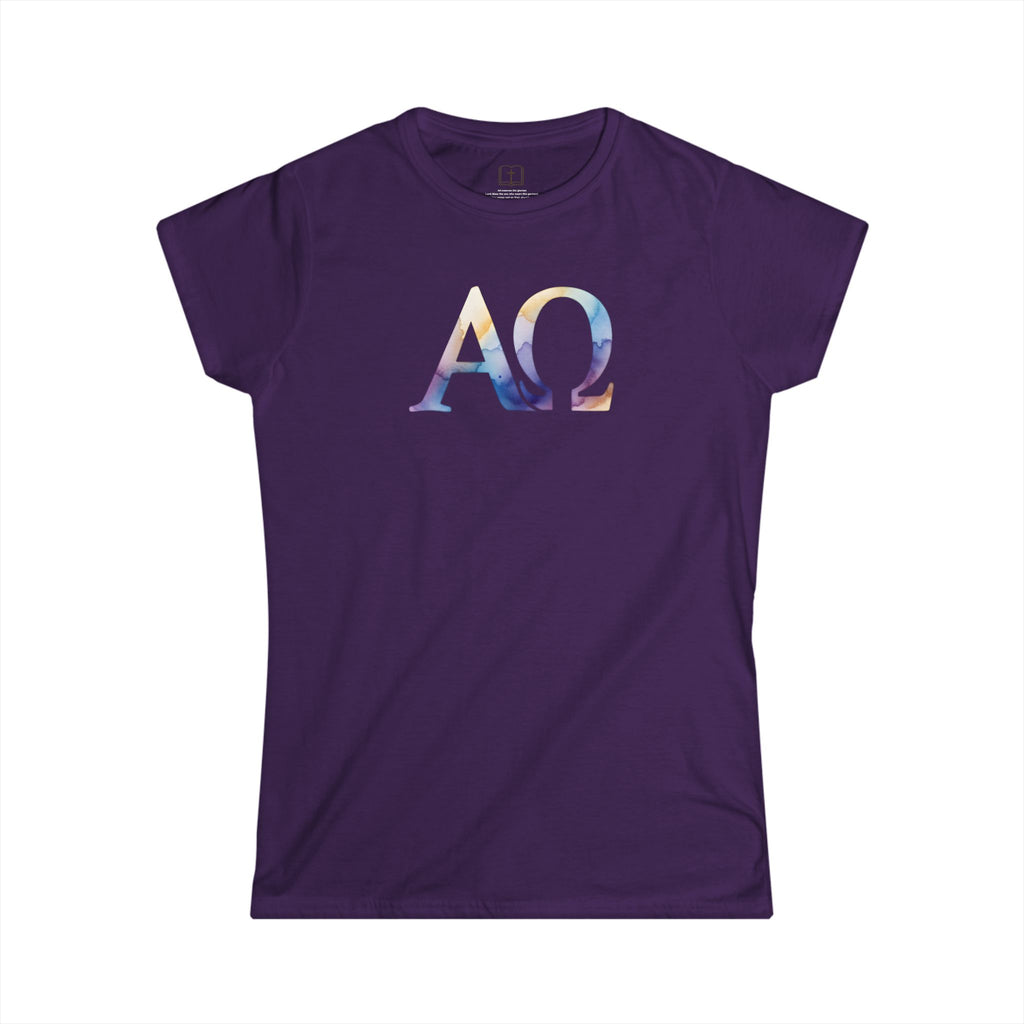 Camiseta católica de acuarela Alfa Omega para mujer