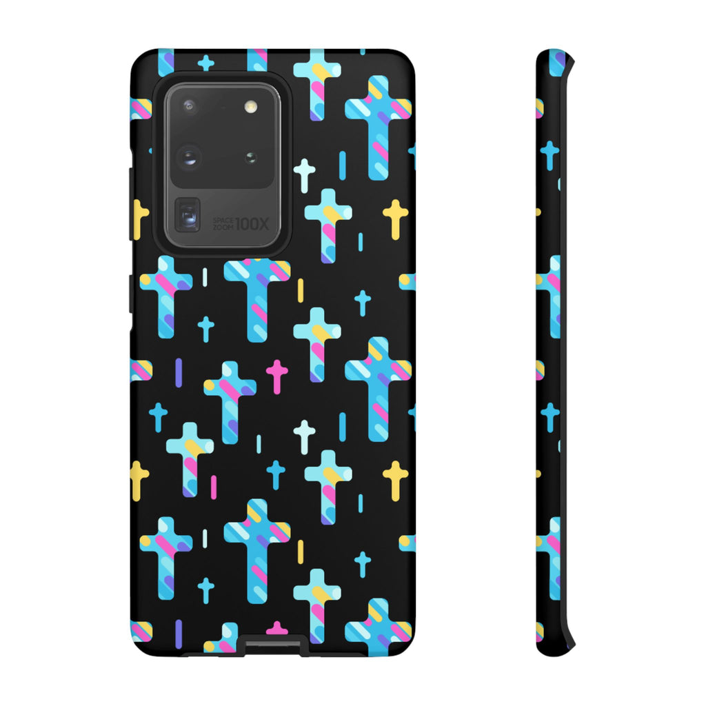 Colorful Cross Phone Case, Stylish Tough Case, Christian Phone Accessory, Unique Gift, Trendy Mobile Cover