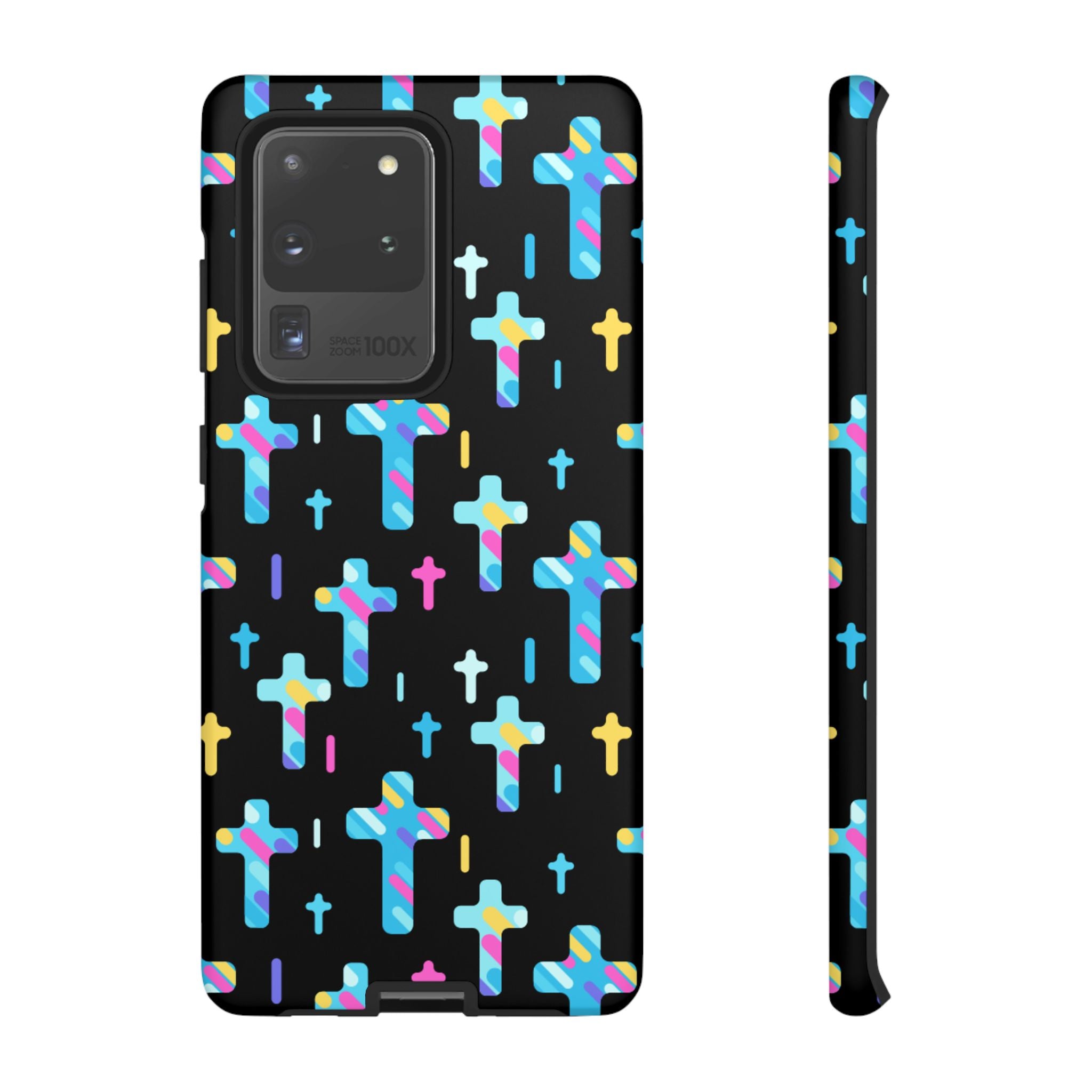 Funda para teléfono con cruz colorida, elegante y resistente, accesorio cristiano para teléfono, regalo único, funda moderna para móvil.