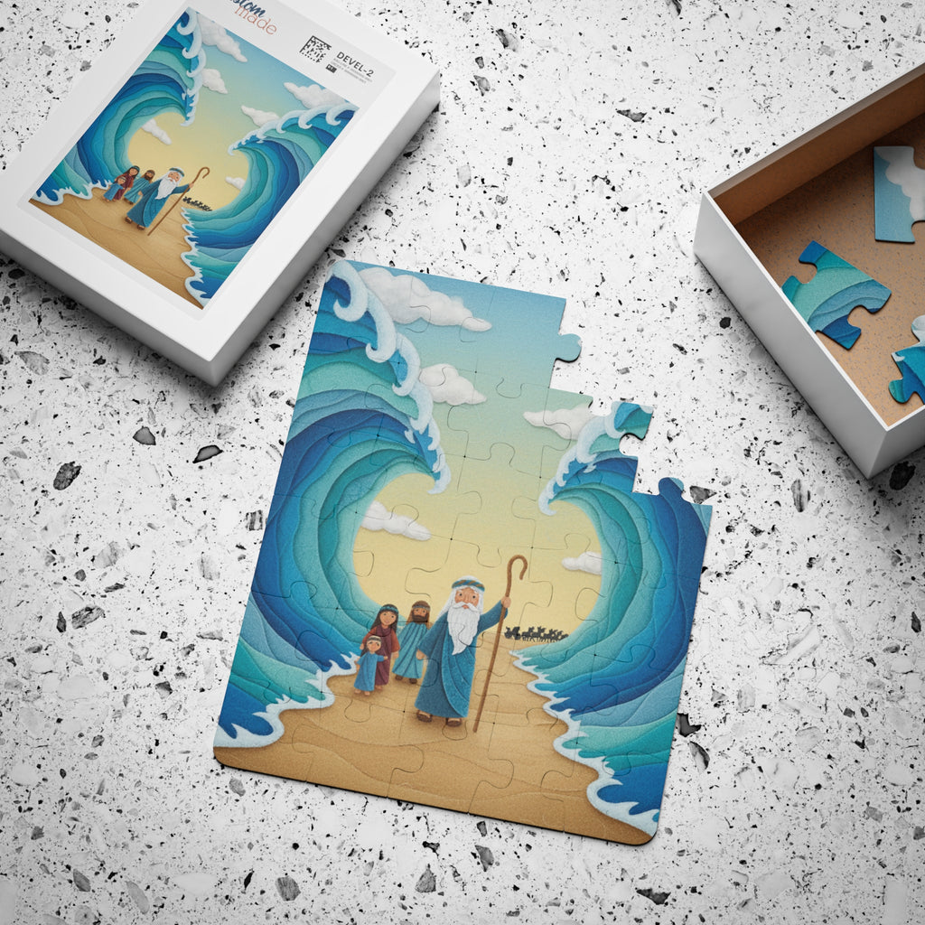 Kids Bible Puzzle — Moses Parts the Red Sea, 30-Piece Religious Jigsaw