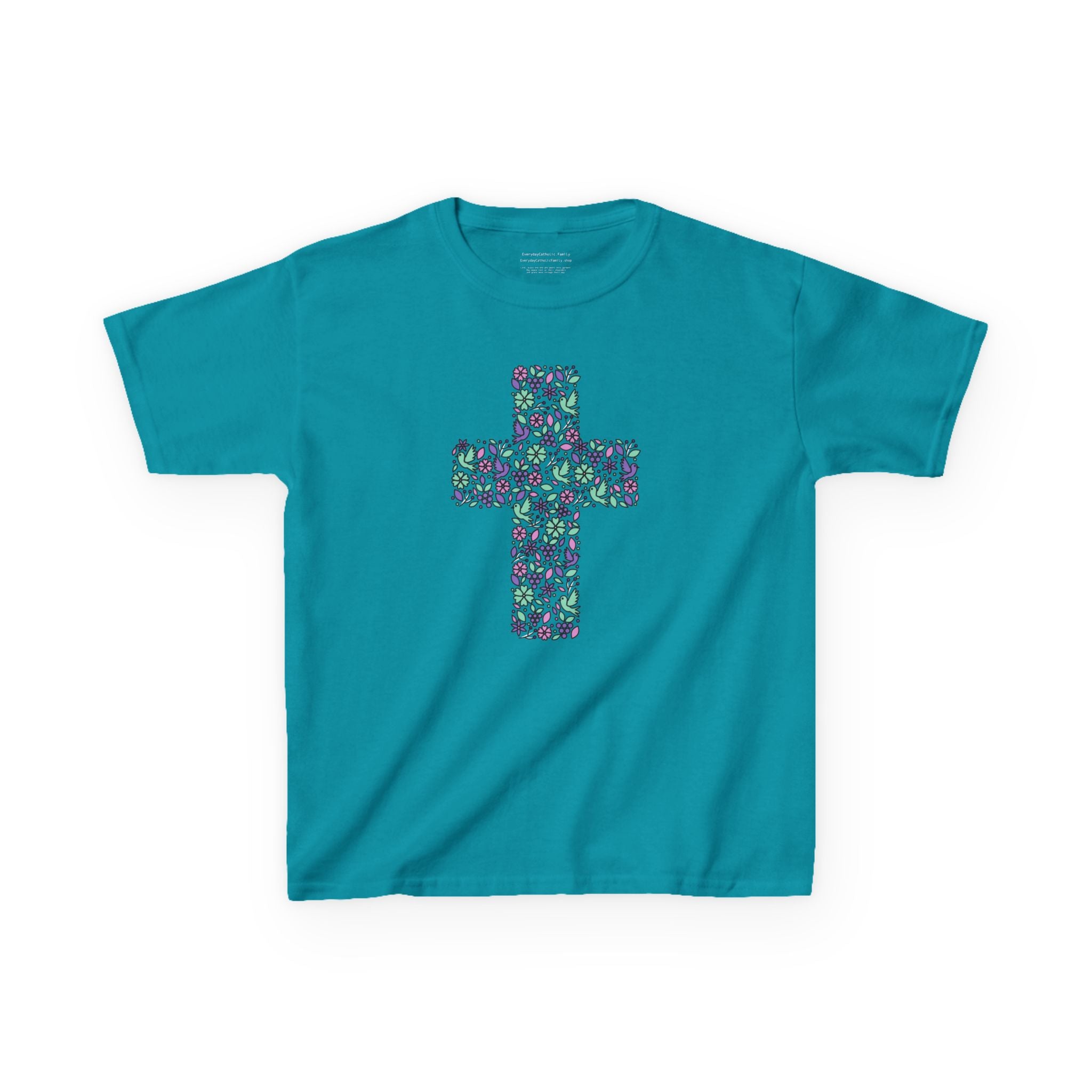 Camiseta cristiana infantil con cruz floral | Camiseta de primavera inspirada en la fe para niñas