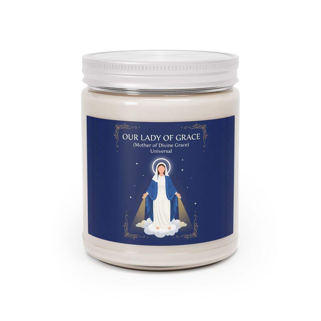 Nuestra Señora de la Divina Gracia - Vela de soja perfumada | Decoración relajante para el hogar, dones espirituales, atención plena, aromaterapia, regalos con velas