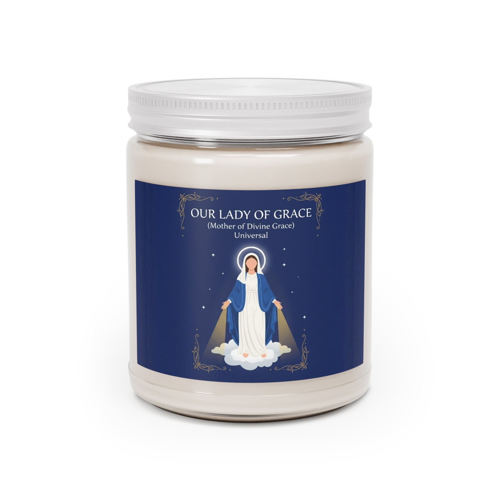 Nuestra Señora de la Divina Gracia - Vela de soja perfumada | Decoración relajante para el hogar, dones espirituales, atención plena, aromaterapia, regalos con velas