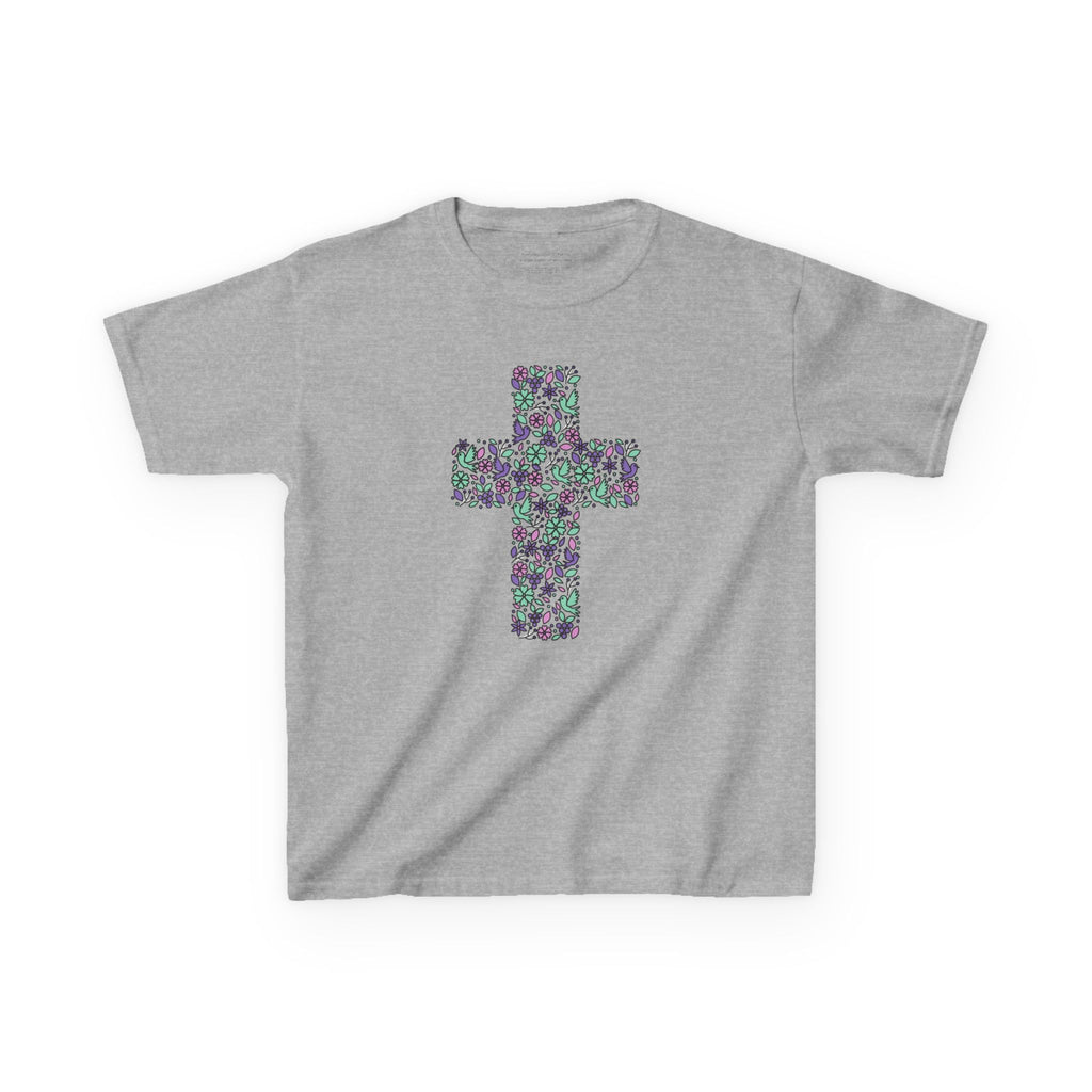 Camiseta cristiana infantil con cruz floral | Camiseta de primavera inspirada en la fe para niñas