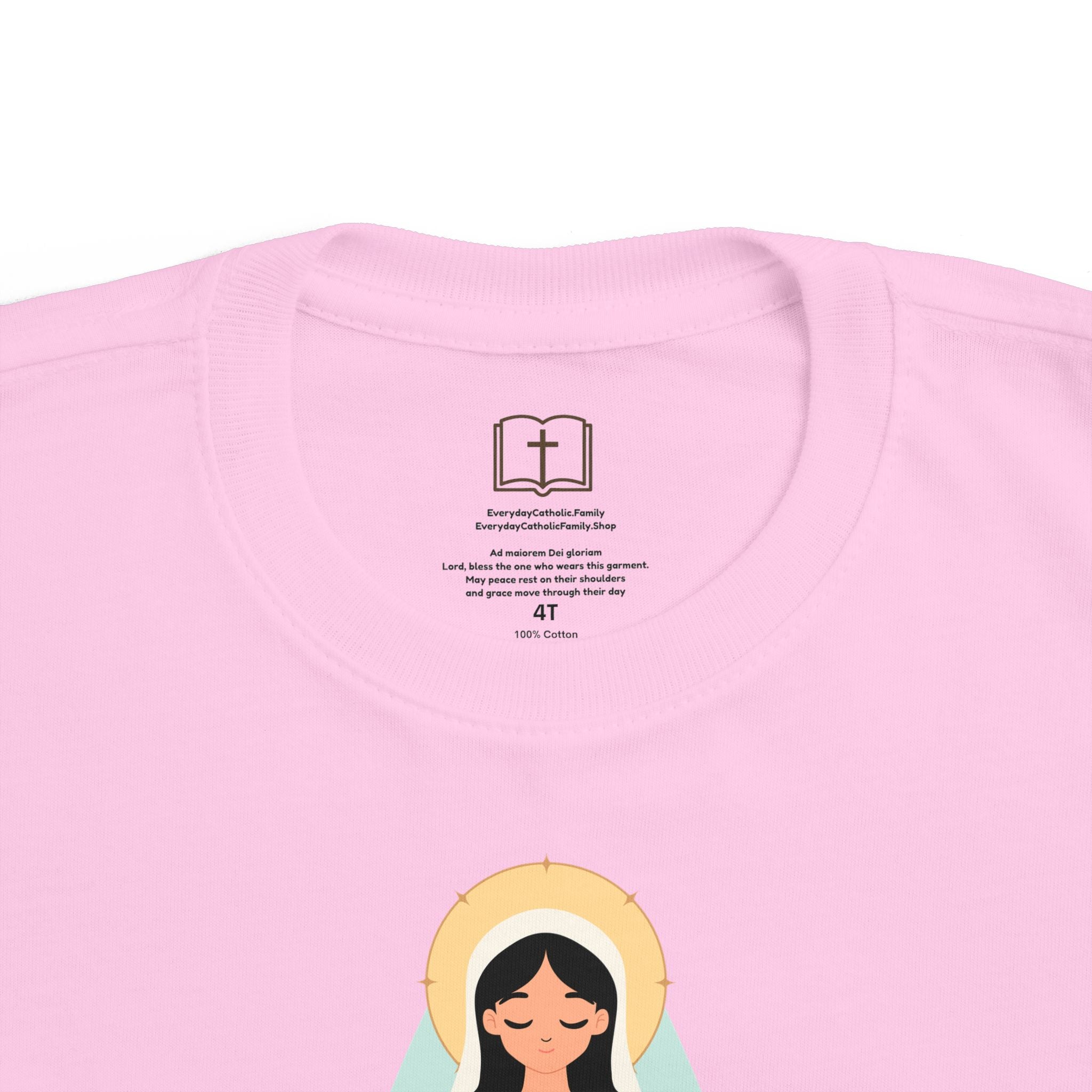 Camiseta de la Virgen María para niña | Camiseta católica suave para niña | Ropa infantil con inspiración religiosa