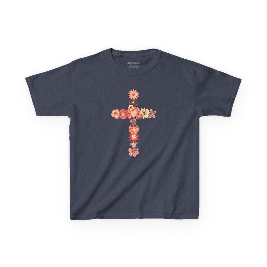 Camiseta infantil con cruz floral | Camiseta cristiana inspirada en la fe para niñas