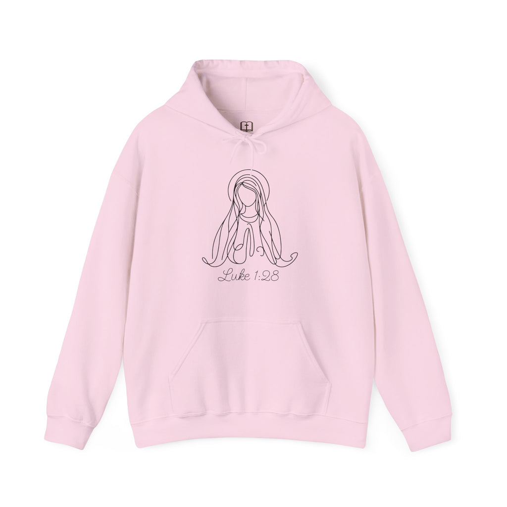 Sudadera con capucha mariana Lucas 1:28 | Sudadera de fe para mujer «Salve, llena eres de gracia»