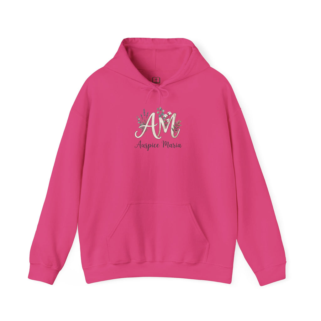 Auspice Maria Floral Gold Catholic Hoodie - Cozy Pullover Sweatshirt